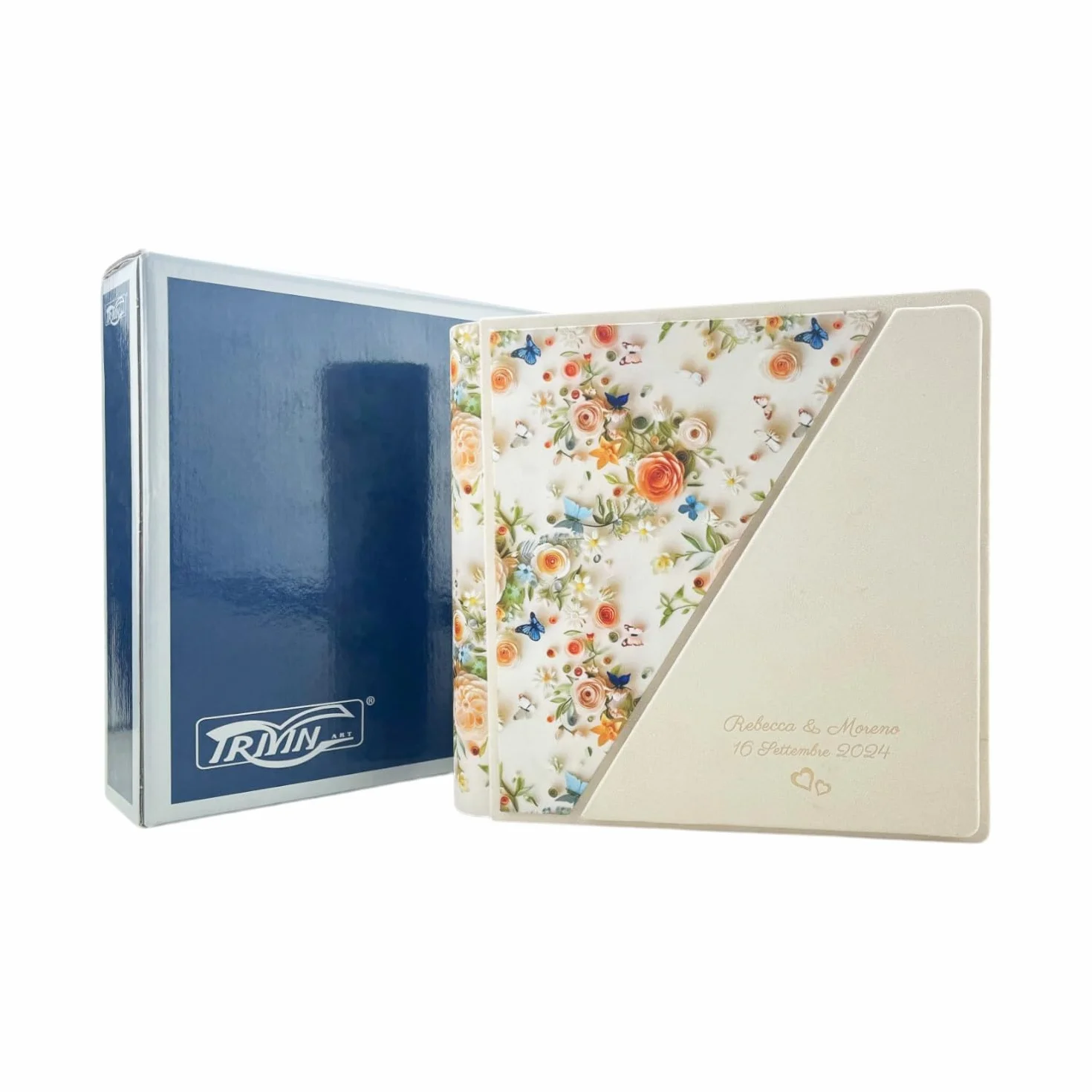 Album Photo Artisanal Tissu 3D Alcantara Personnalisable Gravure Classique Vélin Mariage Anniversaire Ivoire Beige