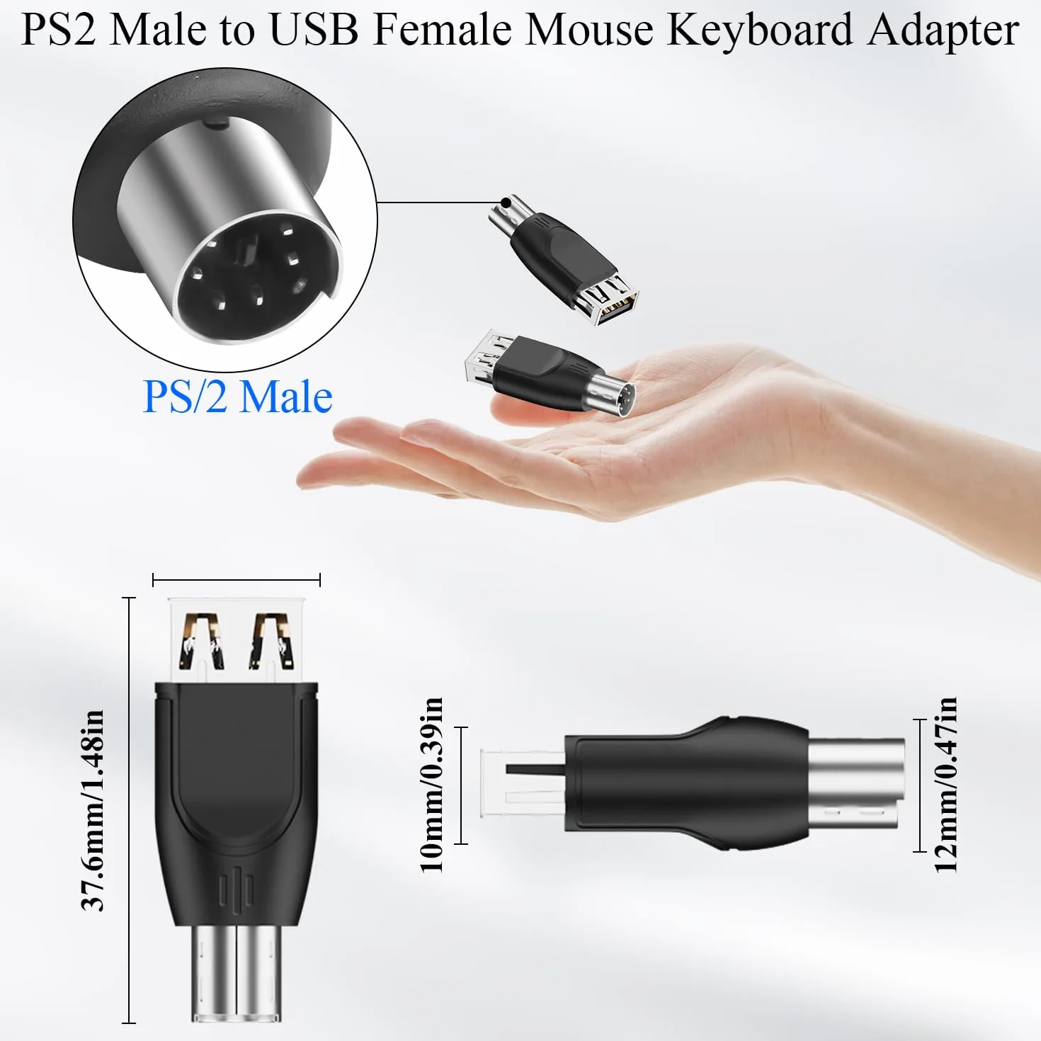 Adaptateur PS/2 vers USB A Femelle Convertisseur PS2 Mâle vers Type A Socket Connecteur 2 Pcs