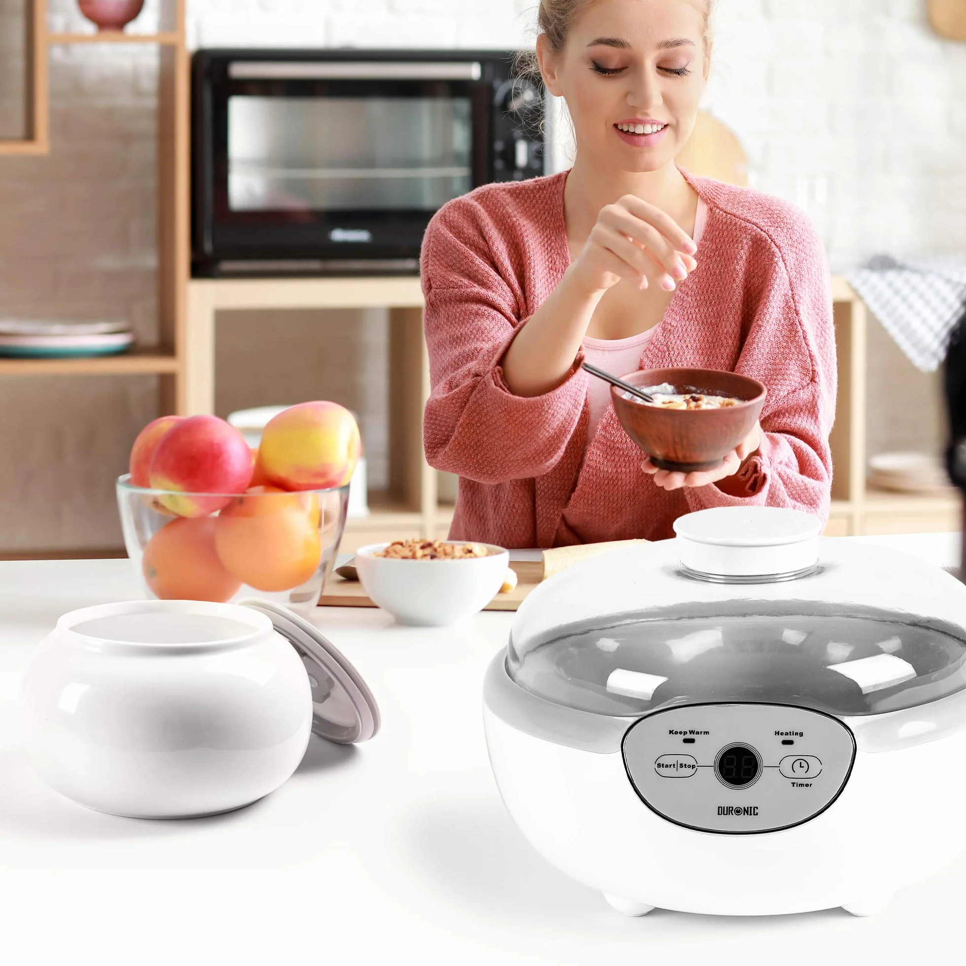 Duronic YM1 Yaourtière électrique programmable 1 pot de 1500 ml Machine à yaourt avec Thermostat et Pot de 1.5 L en Céramique Préparer des yaourts et desserts faits-maison