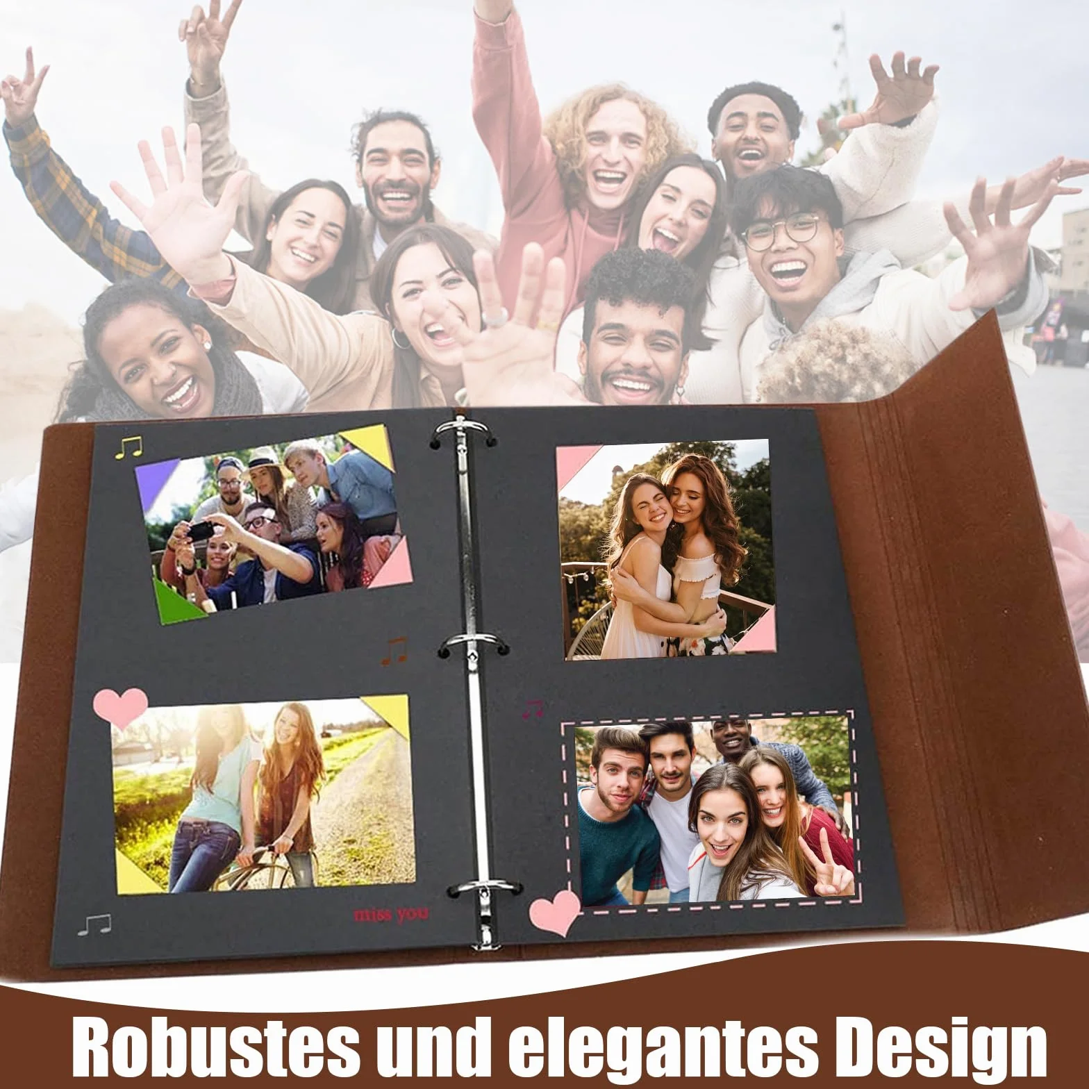 Vintage Album Photo en Cuir Rechargeable 60 Pages 240 Photos 21,5 x 17 cm