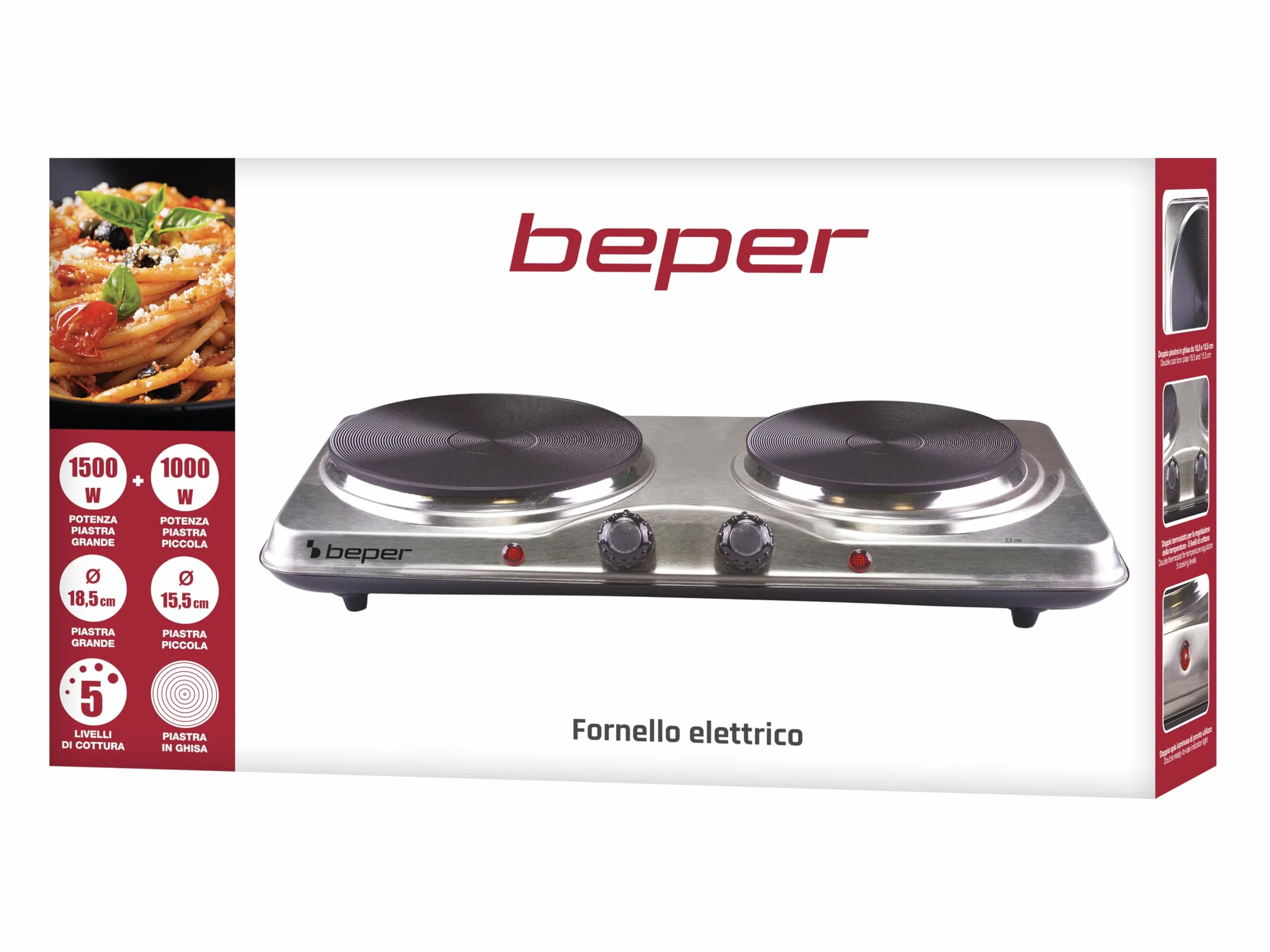 BEPER 90.825 Double Plaque de Cuisson Electrique, Argent, 1000 W