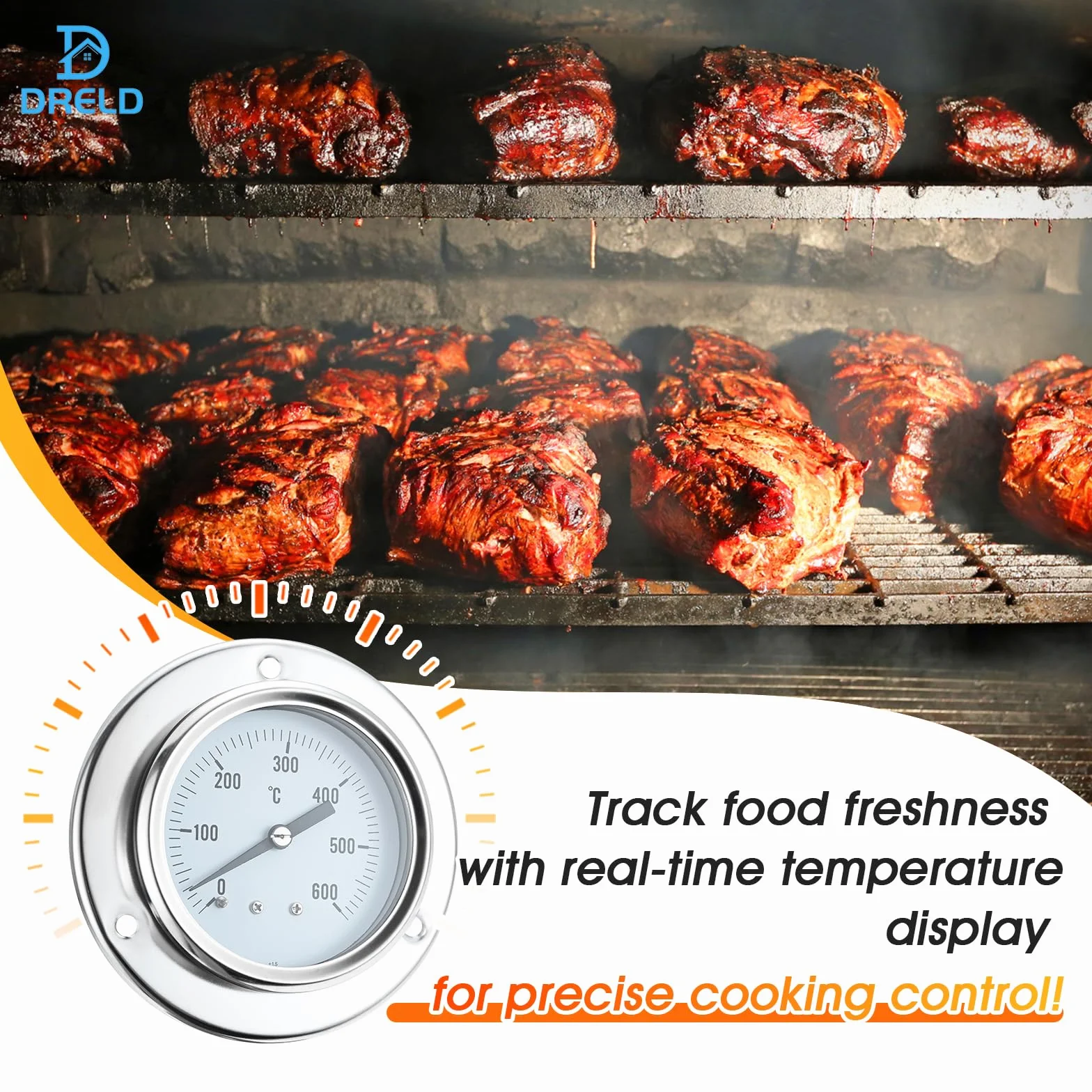 DRELD Thermomètre de four, 150 cm, avec sondes en acier inoxydable, résistant à la chaleur, pour cuisine, barbecue (0-600 °C)