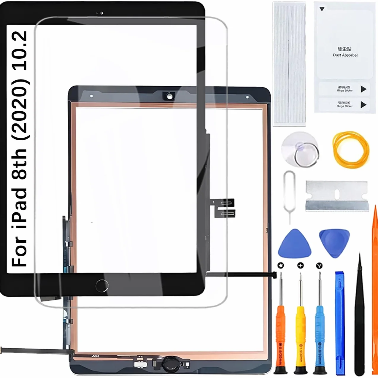 H&LYCYJ Ekran dotykowy do iPada 8. (2020) 10,2 cala A2428 A2429 A2270 A2430 ekran dotykowy digitizer szklany ekran zamienny zestaw z zestawem (czarny z przyciskiem Home, bez LCD)