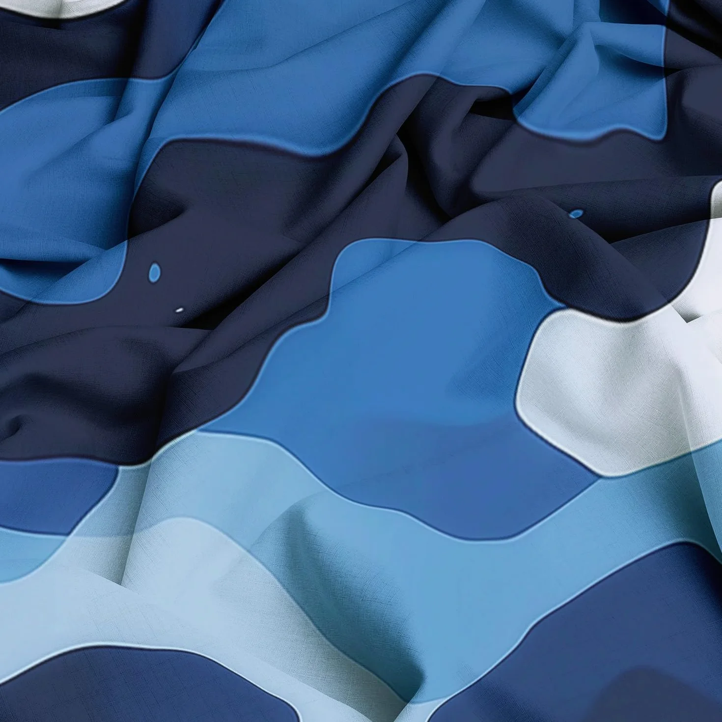 Rideaux Longs Occultants 140x260 cm 2 Panneaux Camouflage Moderne Blanc Bleu