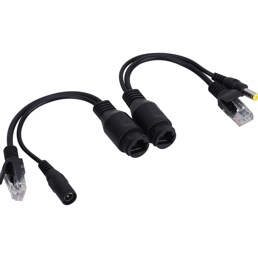 Rozdzielacz POE, wodoodporny kabel Ethernet 12 V zasilany pasywnym wtryskiwaczem rozdzielacza (kolor: czarny)