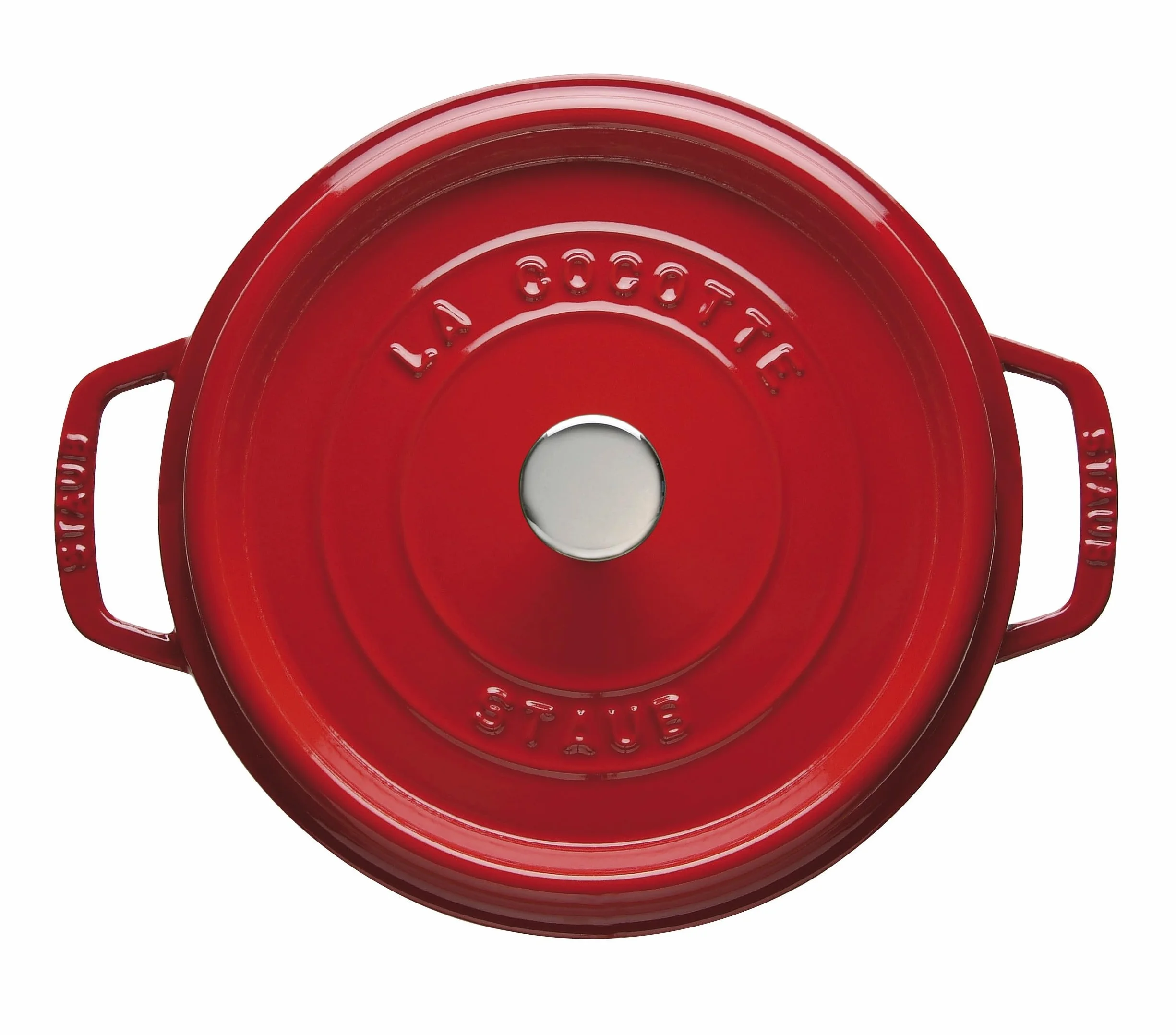 STAUB Cocotte en fonte, faitout tous feux dont induction, ronde, 24 cm, 3,8 L, Made in France, rouge cerise