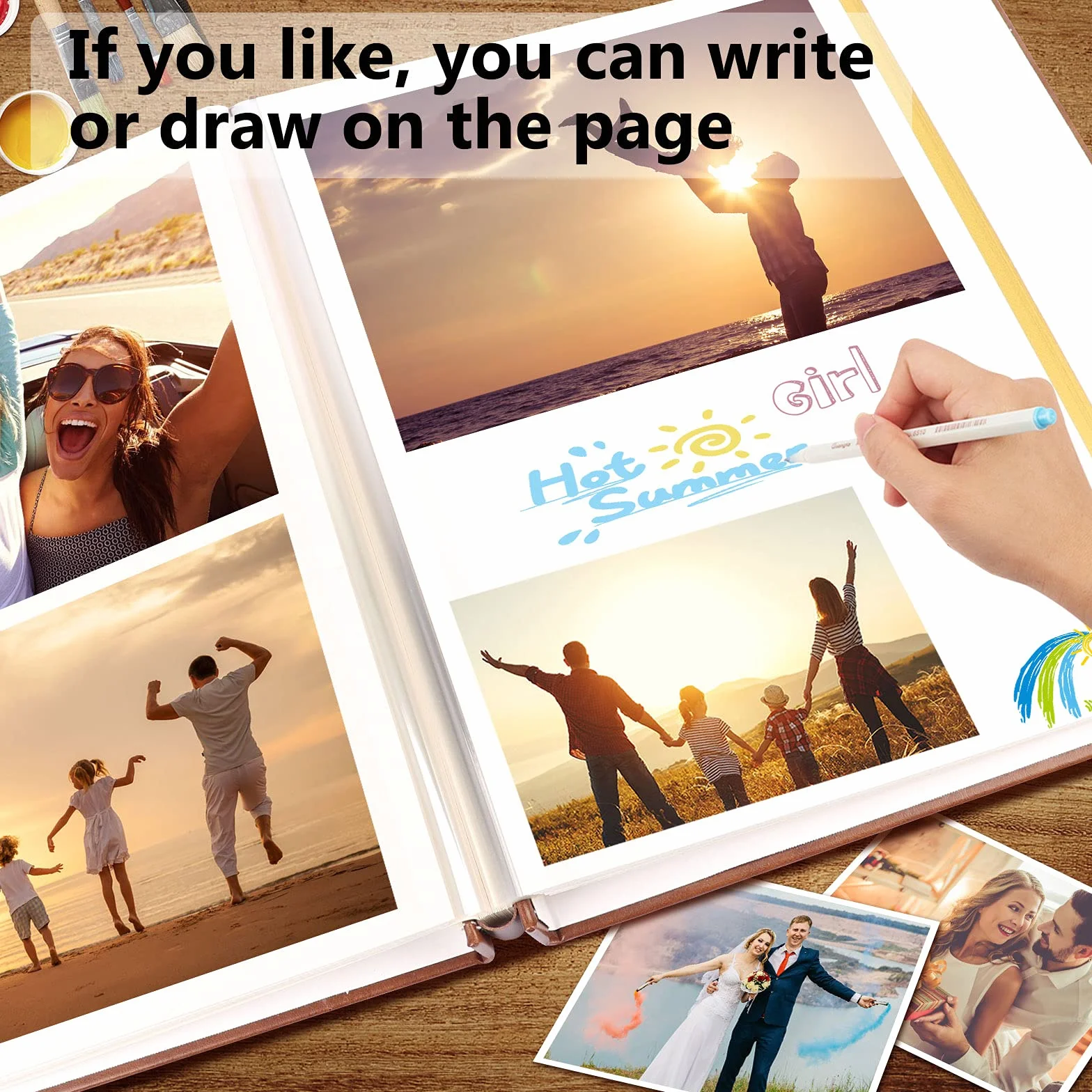 Magnetic Self-Stick Page Photo Album Leather Cover DIY for Wedding Anniversary Holds 3X5 4X6 6X8 8X10