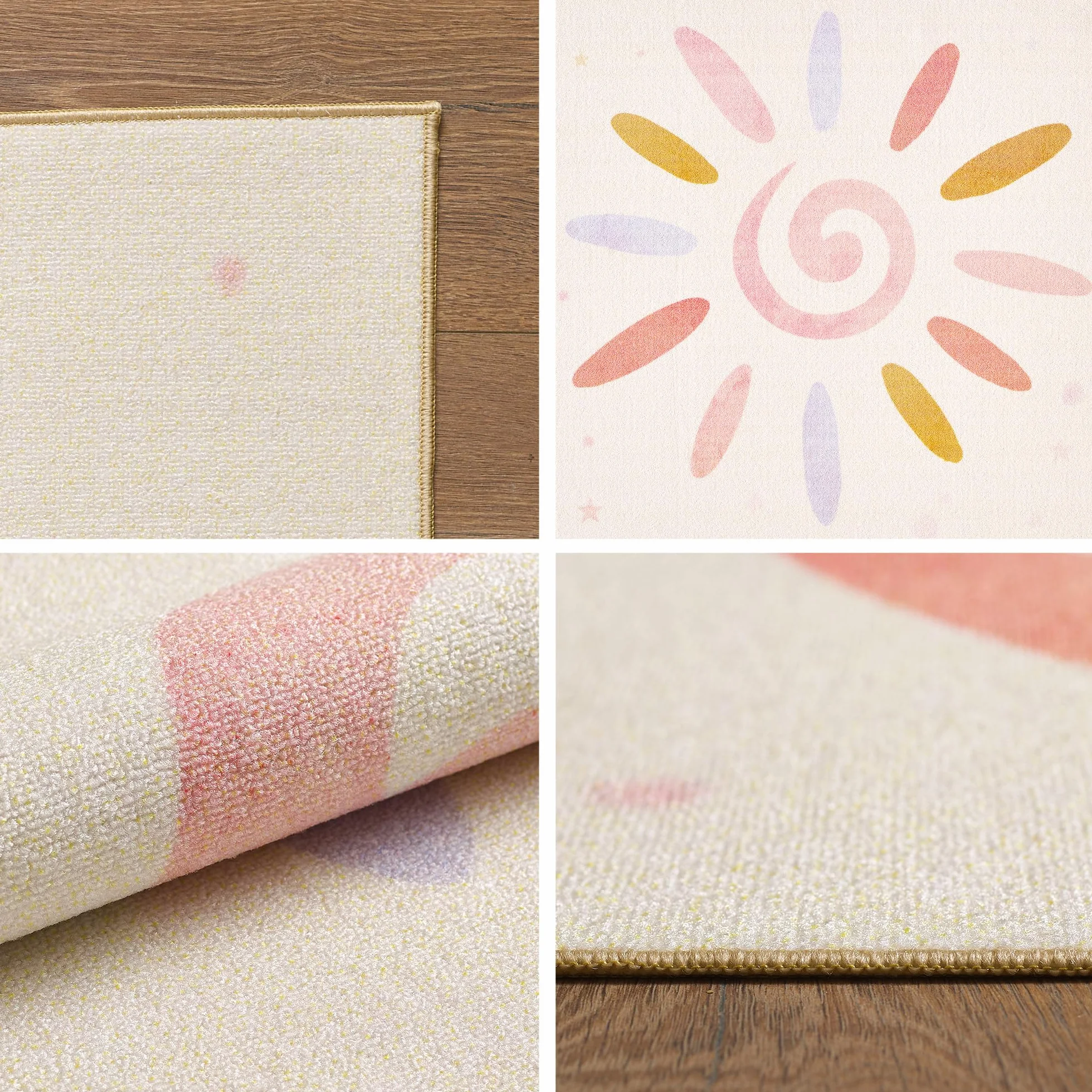 HomebyHome Tapis Chambre d'enfant Motifs soleils étoiles crème 140 x 200 cm