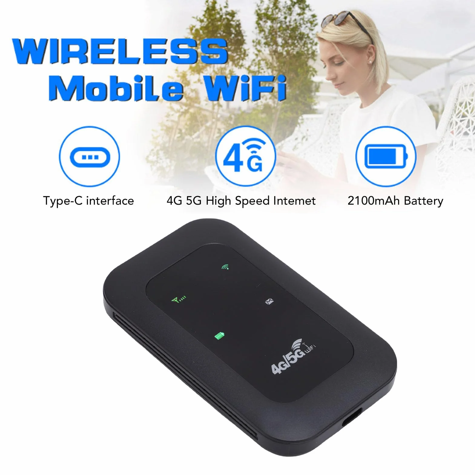 4G 5G WIFI Hotspot Router - 300 Mb/S Duża prędkość z baterią 3200 MAh do Podróży, Używanie Domu, Obsługuje 10 urządzeń