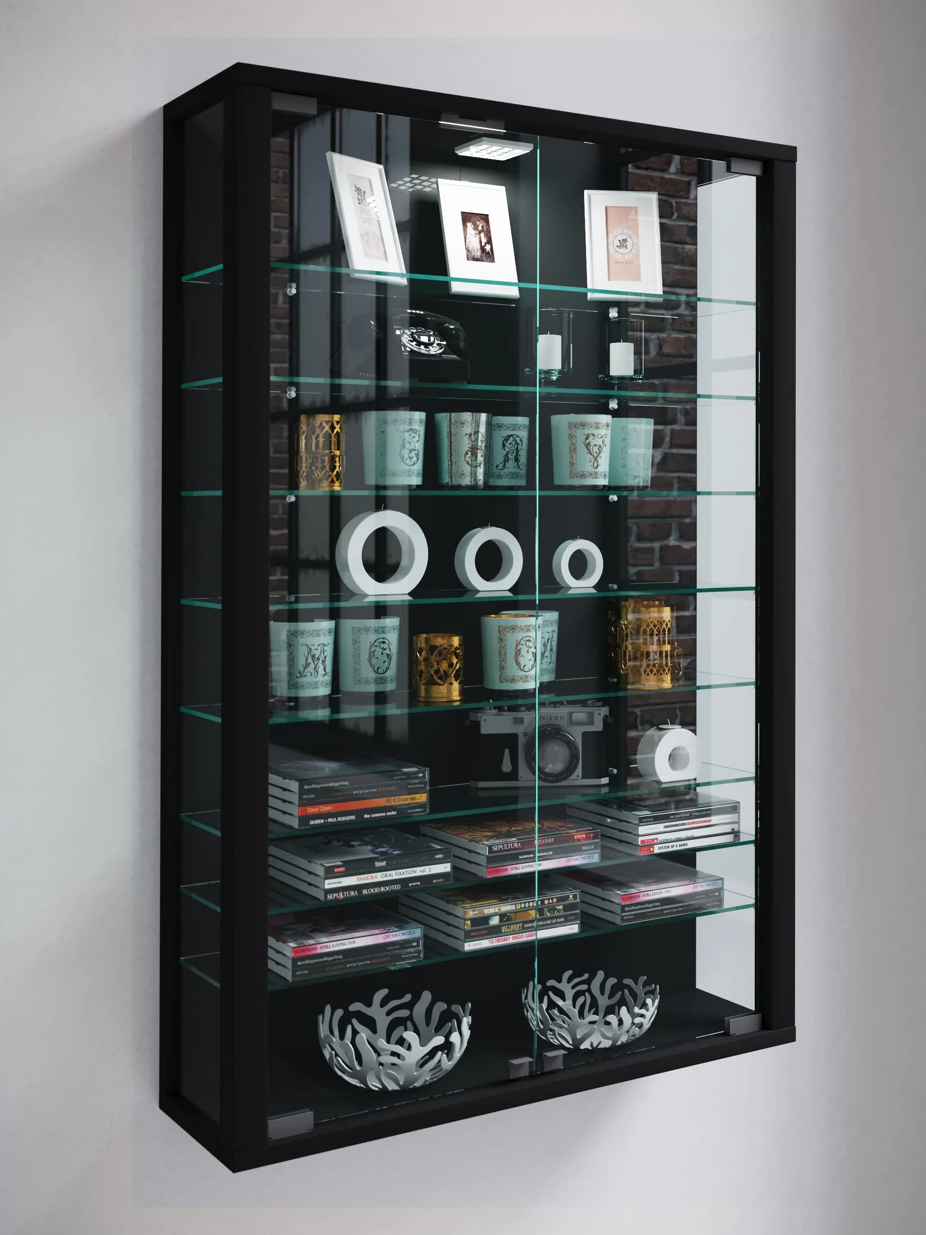 VCM vitrine Salon, Armoire vitrine, Meuble vitrine Salon, vitrine en Verre Colonne Vitrine Murale Suspendue vitrine en Verre vitrine Murale vitrine en Verre Vitrosa Mini Noir