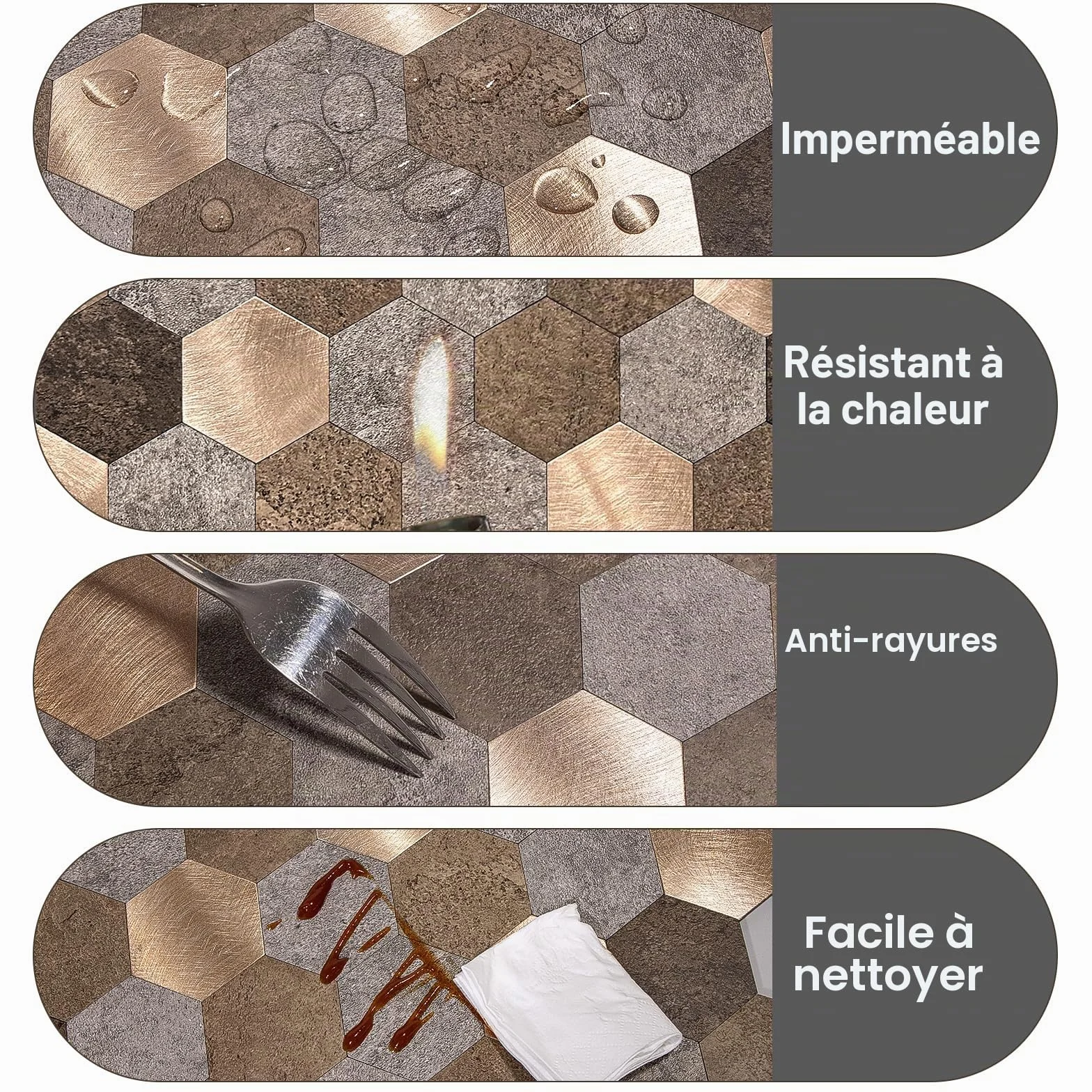 Carreaux muraux autocollants métal brossé 4 mm 10 feuilles