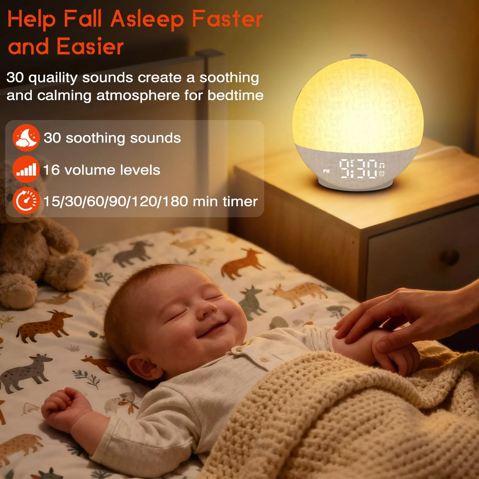 Réveil Lumineux Simulateur d'Aube, Lampe de Chevet LED avec 30 Sons, 12 Couleurs, Snooze, Minuteur