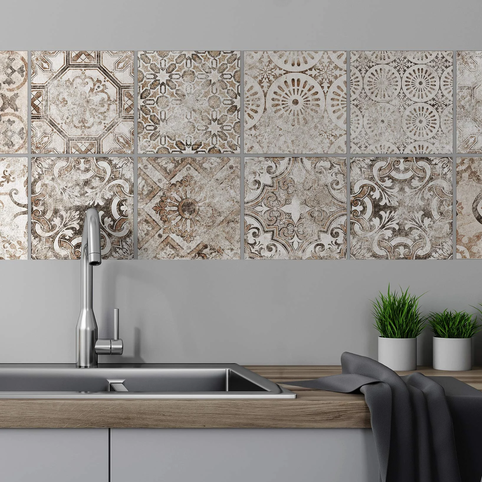 AREDE Feuilles Mural Stickers Carrelage 2D Imperméables 15x15 cm T1015