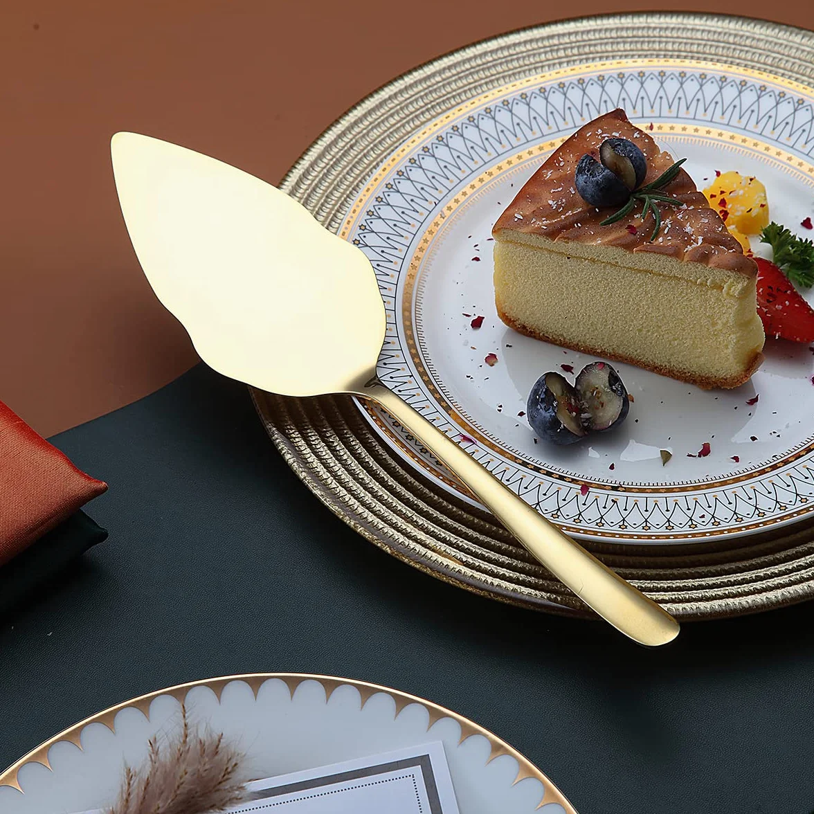 Ensemble De Coupe De Gâteau En Acier Inoxydable Pour Mariage, Or Brillant