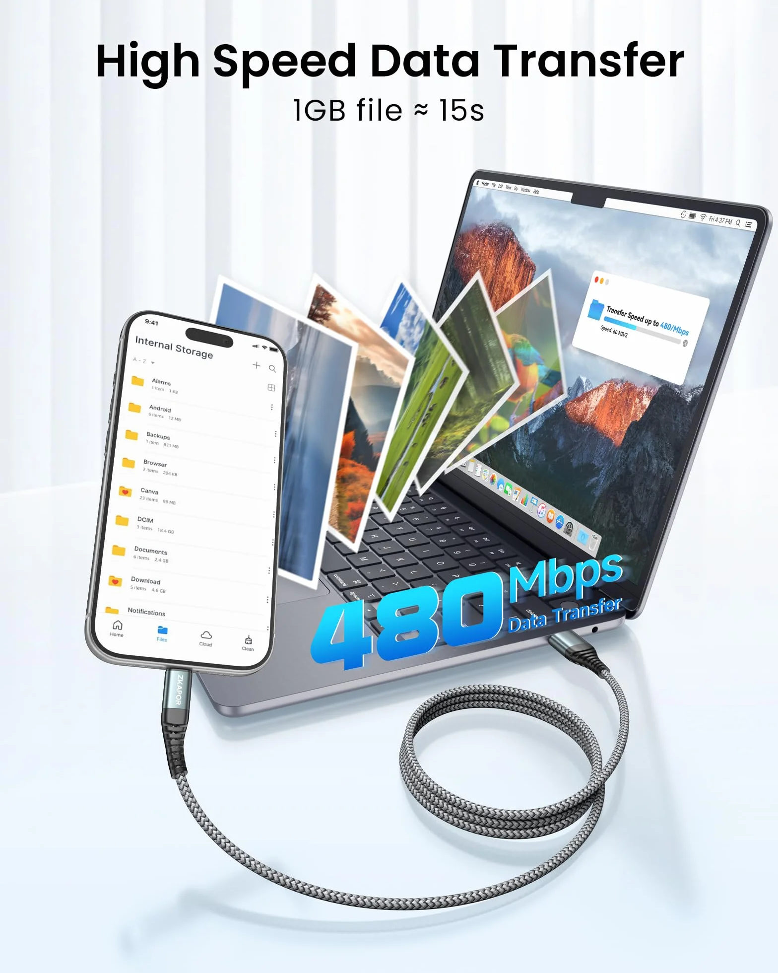 ZKAPOR Extra Long Câble USB C 3M Charge Rapide 3A Nylon pour iPhone 15/15 Pro Max, Samsung Galaxy S23/S22/S21