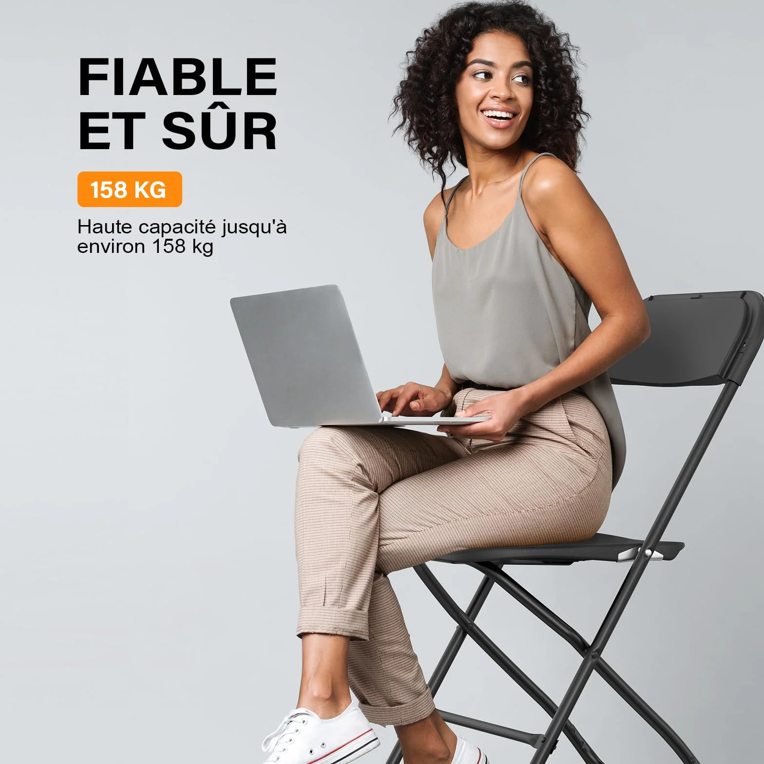 Bonnlo Chaise Pliante, Set de 6 Chaises de Jardin, Chaise Pliante Camping Balcon Jardin, Empilable, en Métal & Matière Synthétique, jusqu'à 158Kg, Noir