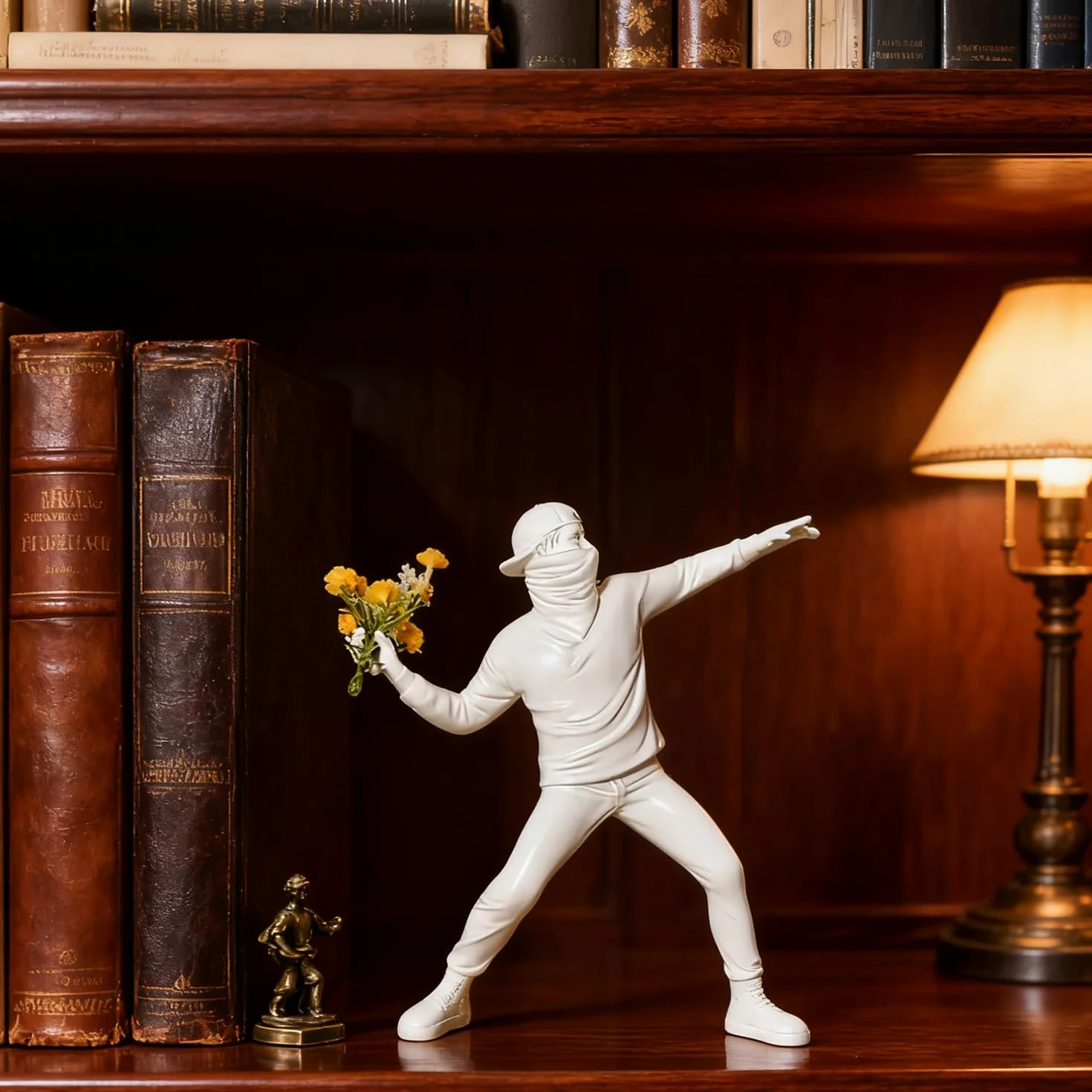 Sculpture Figurine Banksy, Décoration Salon Maison Statue Intérieure (Blanc)