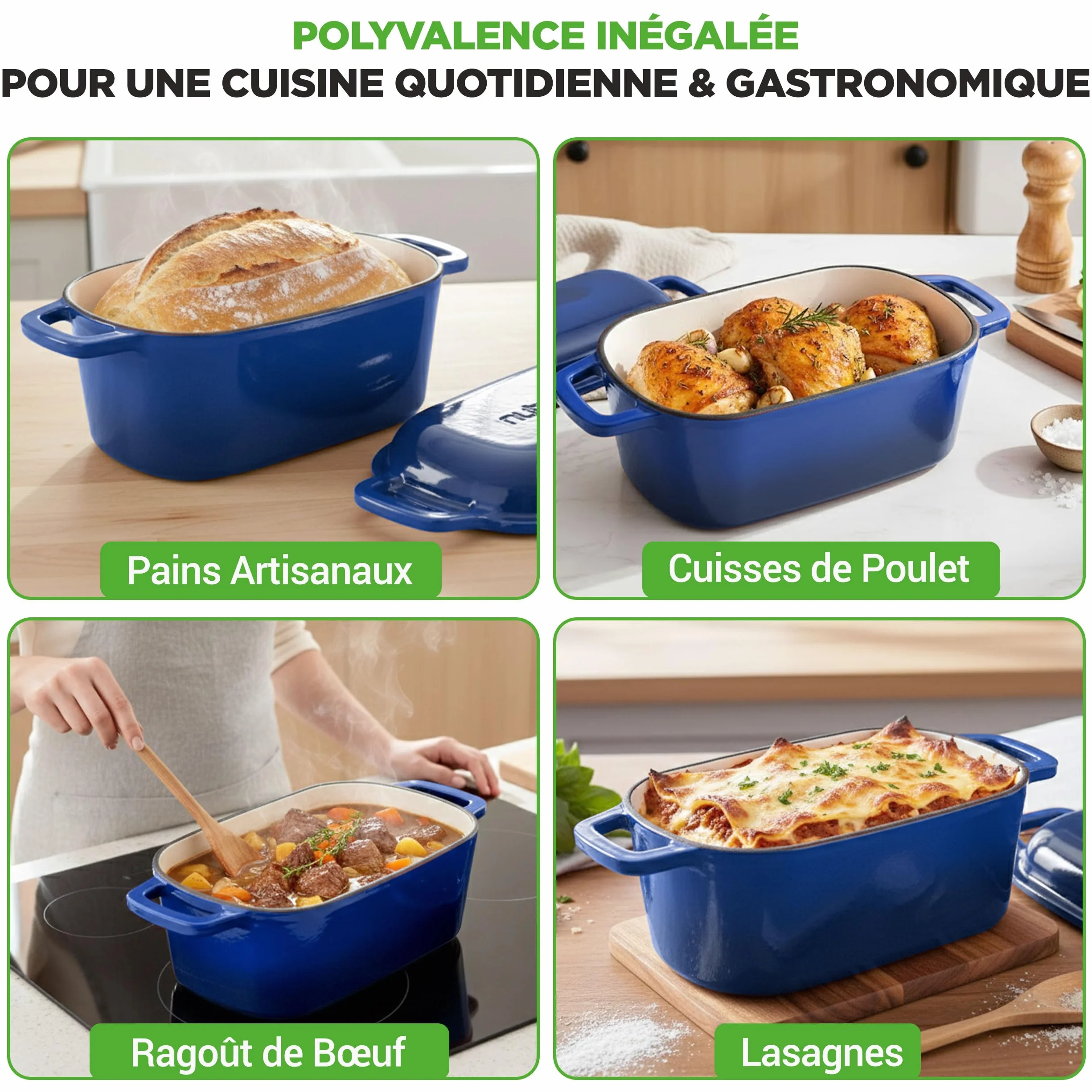 NutriChef Moule à Pain en Fonte Émaillée avec Couvercle – Cocotte Ovale Dutch Oven 2,7 L pour Pain au Levain, Pain Artisanal, Cuisson Vapeur, Rôtir, Mijoter, Four 260 °C, Gants Silicone