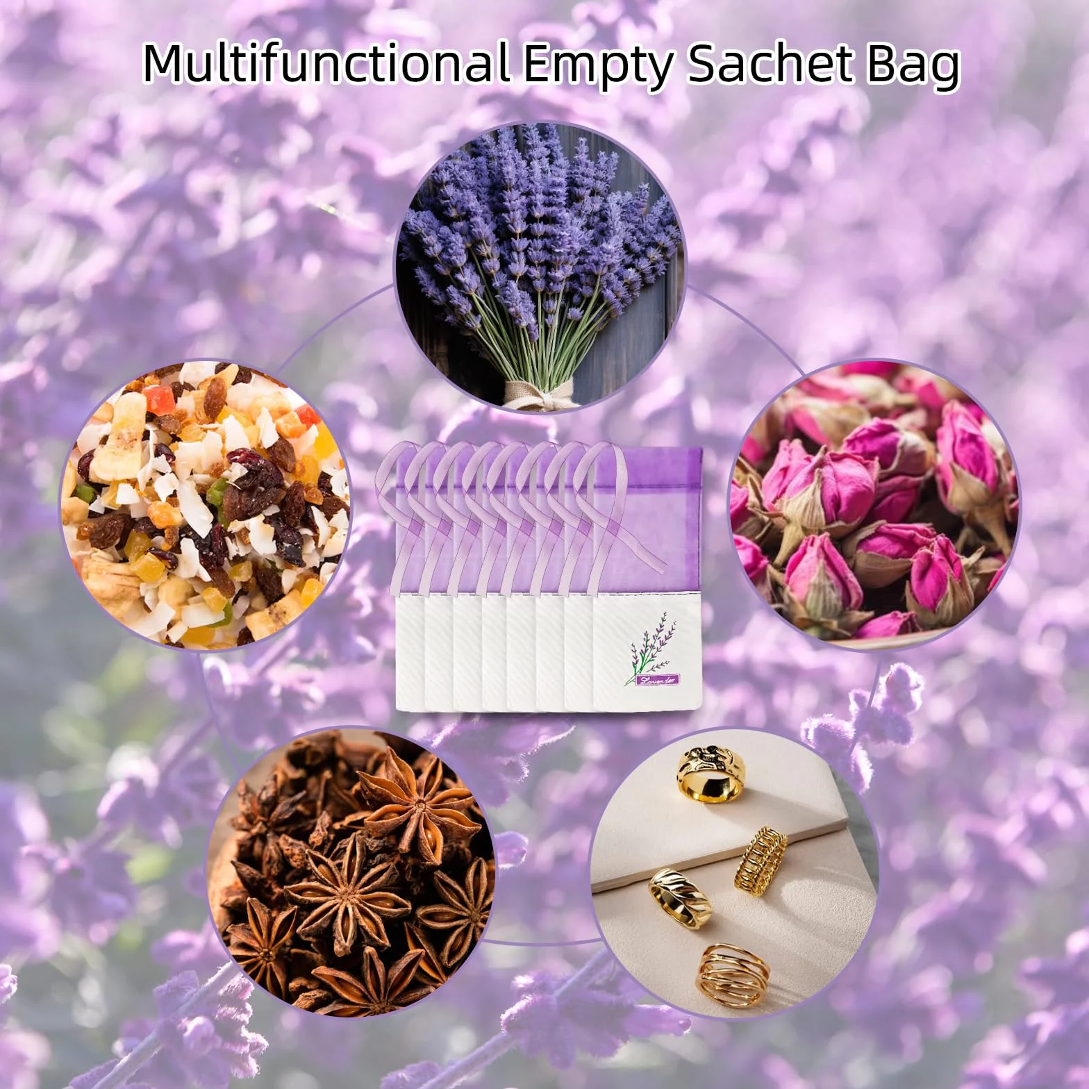 BigKego Lot 30 sachets lavande vides à remplir violet armoire ruban épices herbes