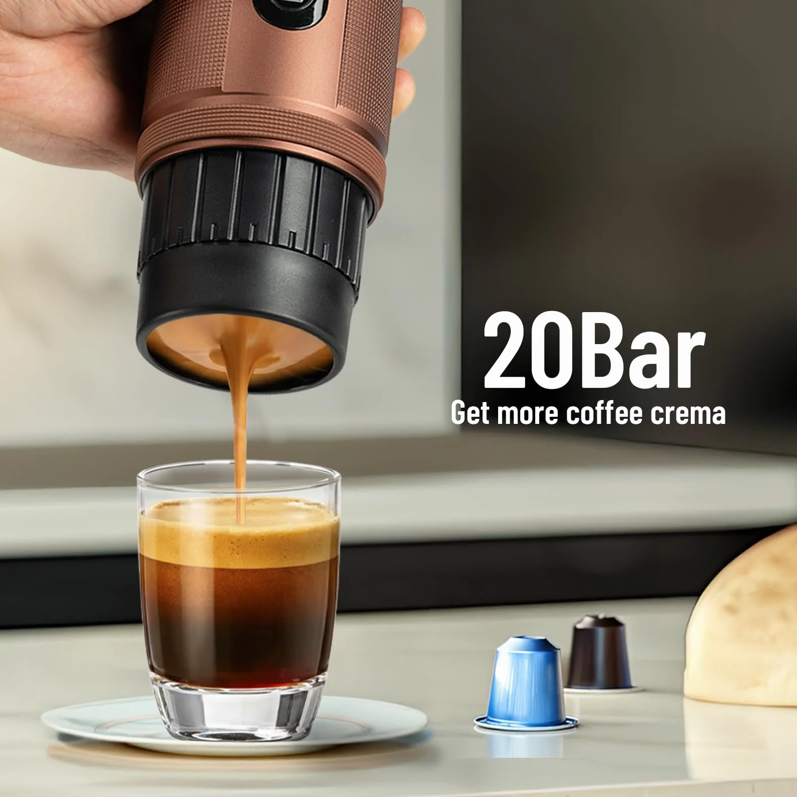 Machine a Cafe Portable pour Voyage: Machine à café Expresso de Randonnée - Partout Tout Moment Savourez un Café Savoureux - 8 Tasses par Charge - Compatible Capsules Nespresso - Marron