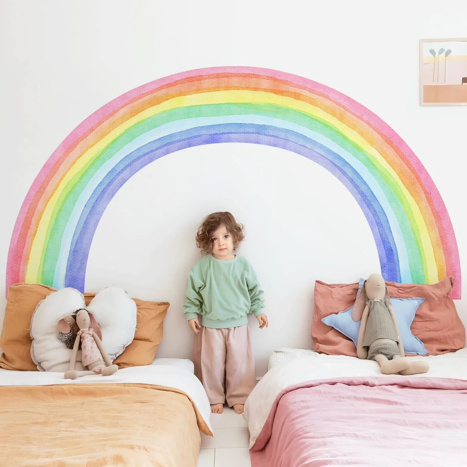 Autocollant Mural Arc en Ciel Aquarelle Grand Format 210x108cm Vinyle Deco Chambre Fille Nursery Salle de Jeux