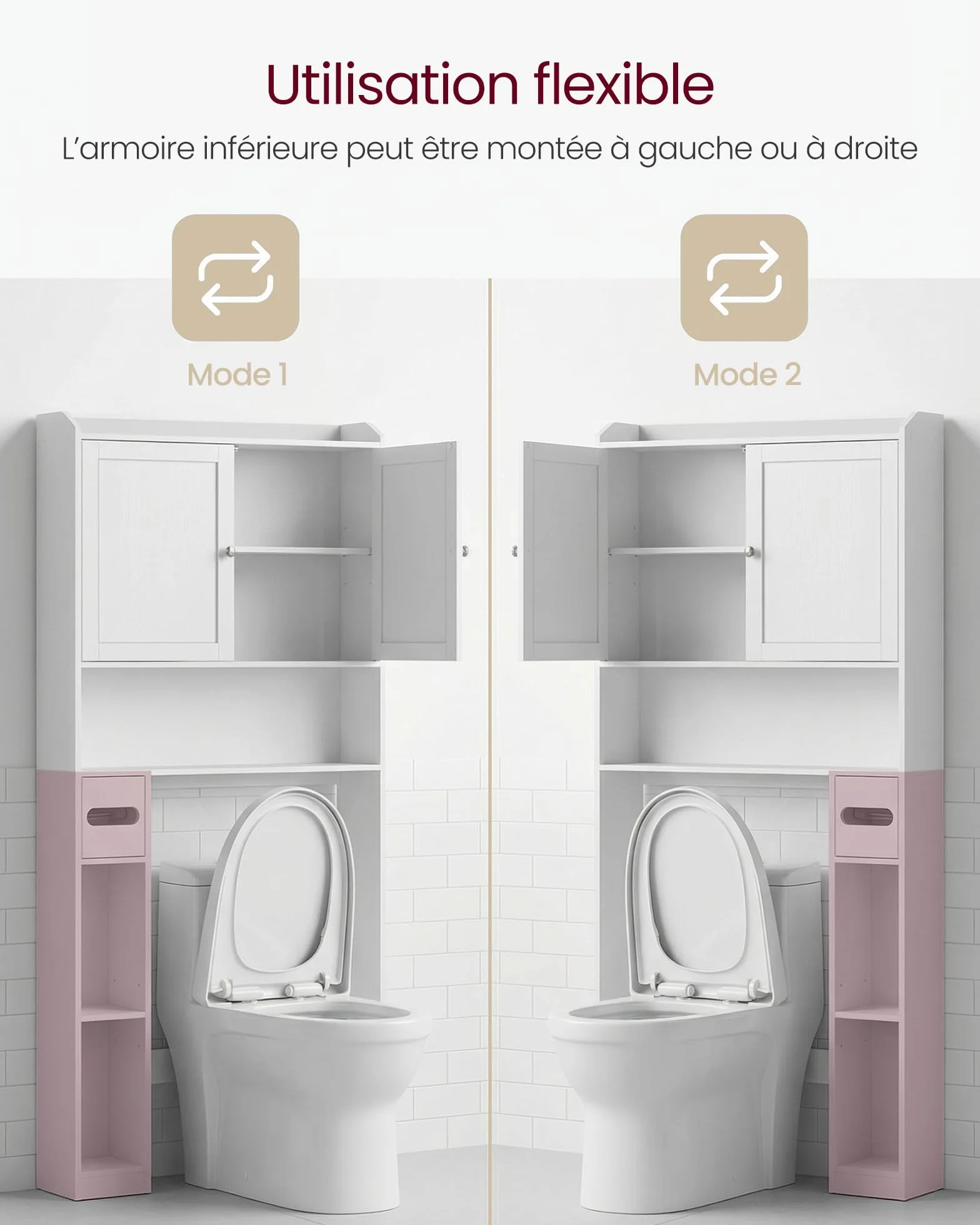 VASAGLE Meuble WC, Armoire pour Machine à Laver, Étagères Ajustables, Économie d’Espace, Adapté à la Plupart des Toilettes, Moderne, 20 x 79,1 x 170 cm, Blanc Nuage BTS018W01V1