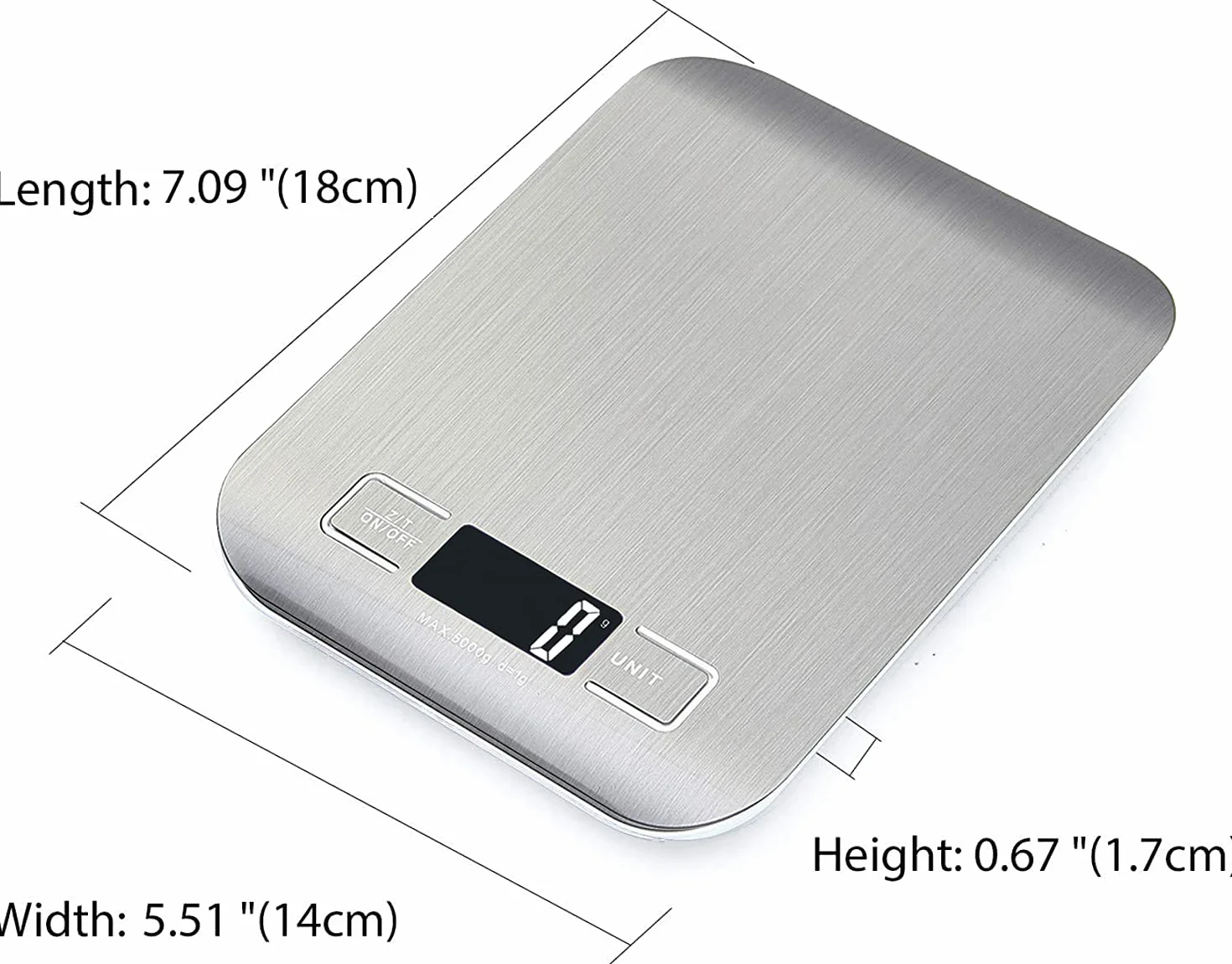 Balance de Cuisine Électronique 5000g/1g Acier Inoxydable Écran LCD Rétroéclairé
