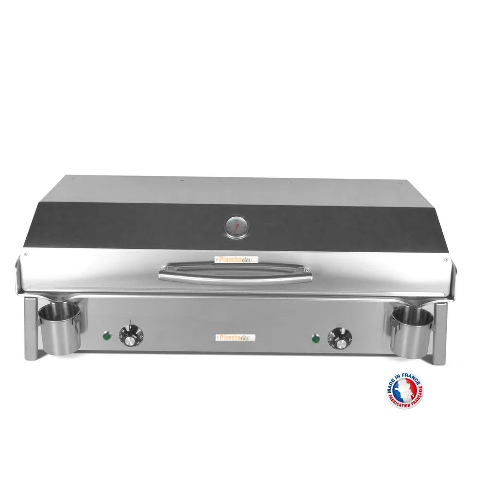 PLANCHAELEC - Plancha Electrique ANTHEA E870-3600W - Couvercle + 2 Ustensiles - Inox - Thermostat Réglable - 16 Personnes - Made In France - L87 X P43 X H25 cm