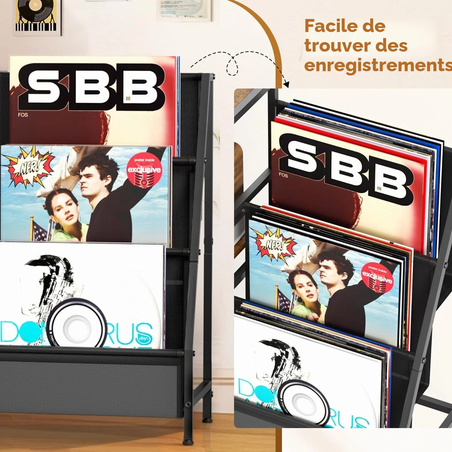 Support de platine vinyle à 3 niveaux pour ranger des disques en vinyle jusqu'à 200 albums, 123 x 30 x 73 cm, support d'affichage et de rangement dans le salon, chambre à coucher