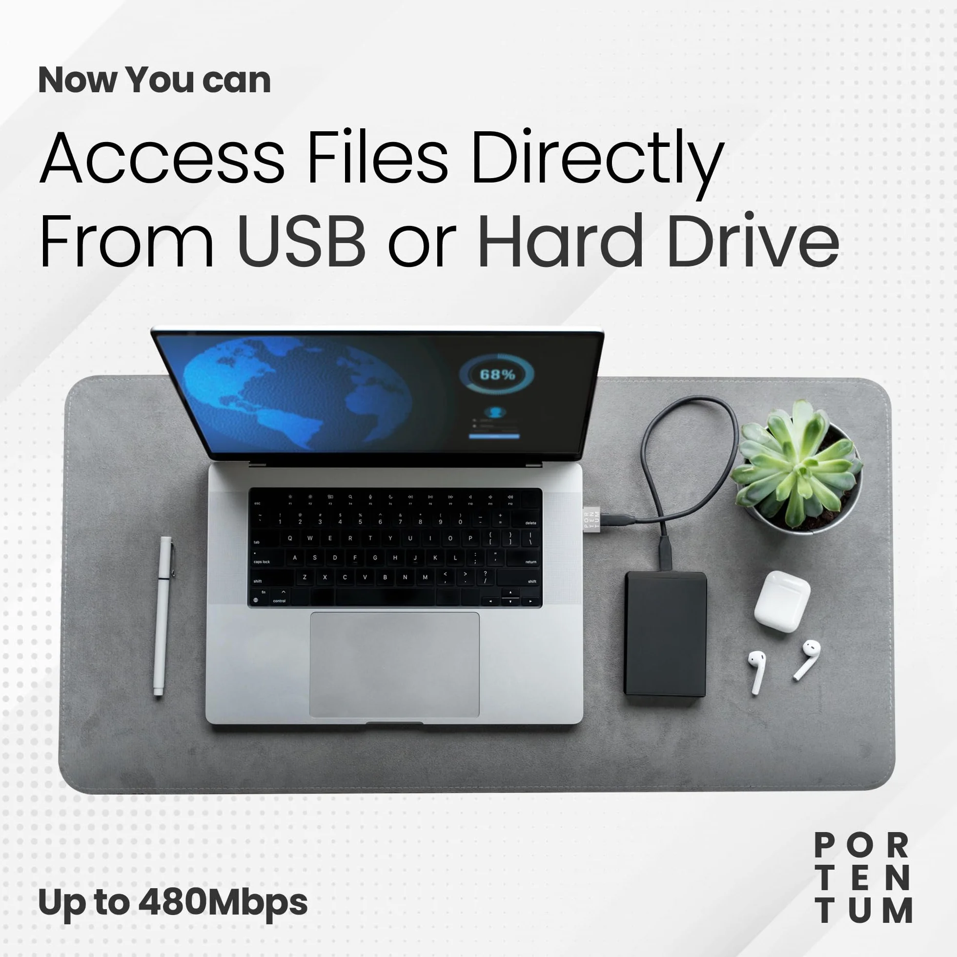 PORTENTUM Adaptateur USB C Femelle vers USB A Mâle 2.0 480 Mo Zinc