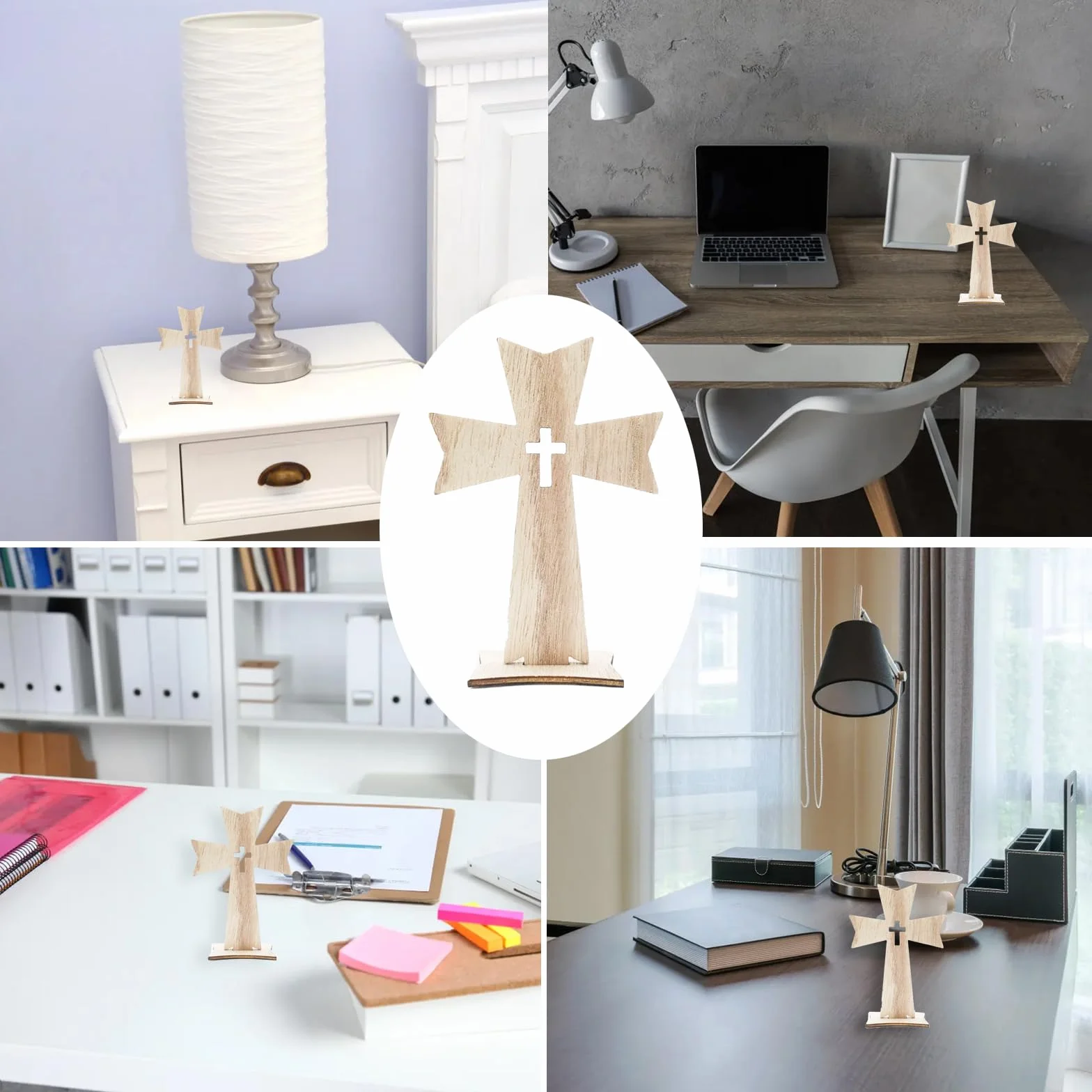 Croix en Bois avec Socle, 10 Pièces, Décoration de Table, Cadeau de Pâques