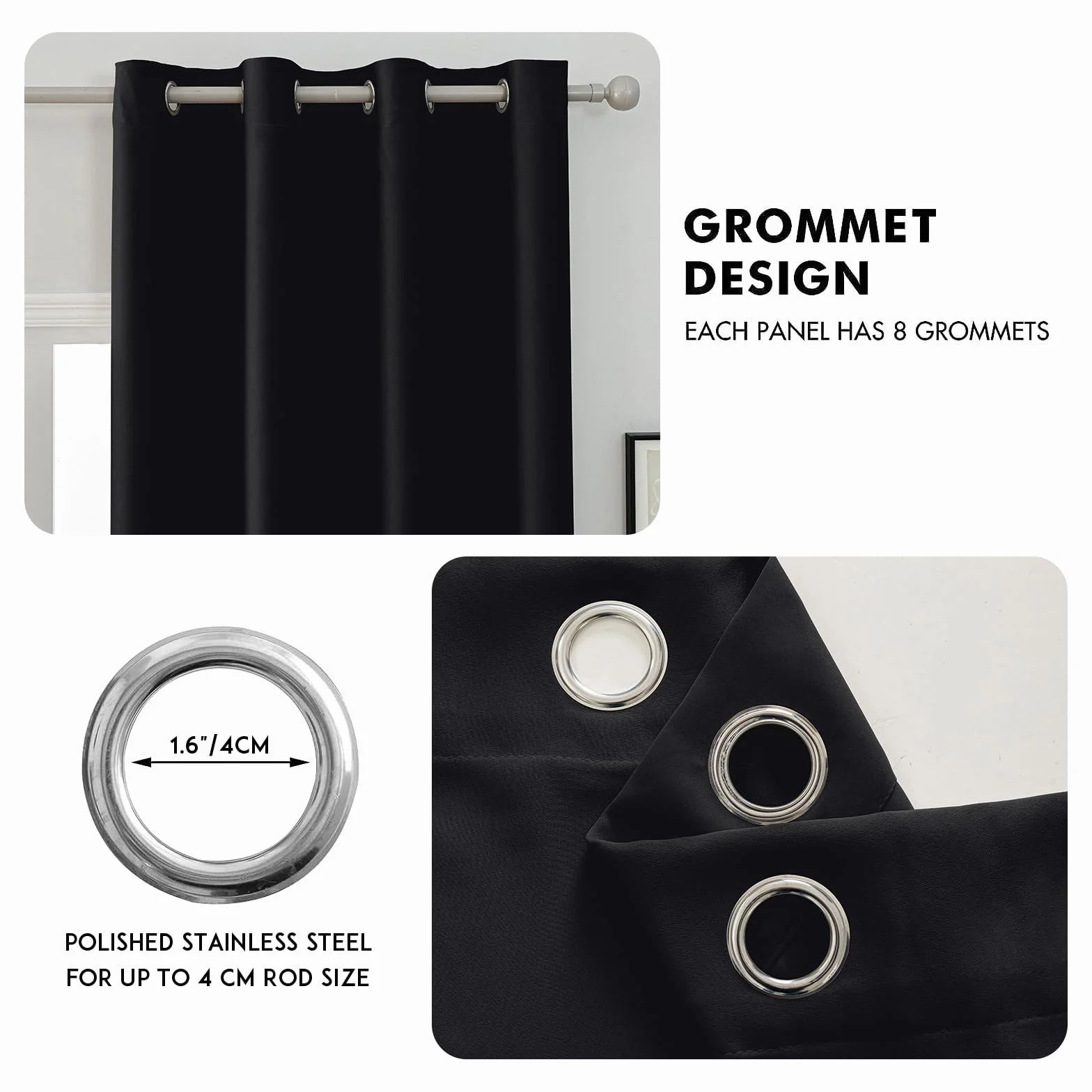 Rideau Occultant Lot De 2 140x300cm Impermeable Thermique Isolant Anti Bruit Noir