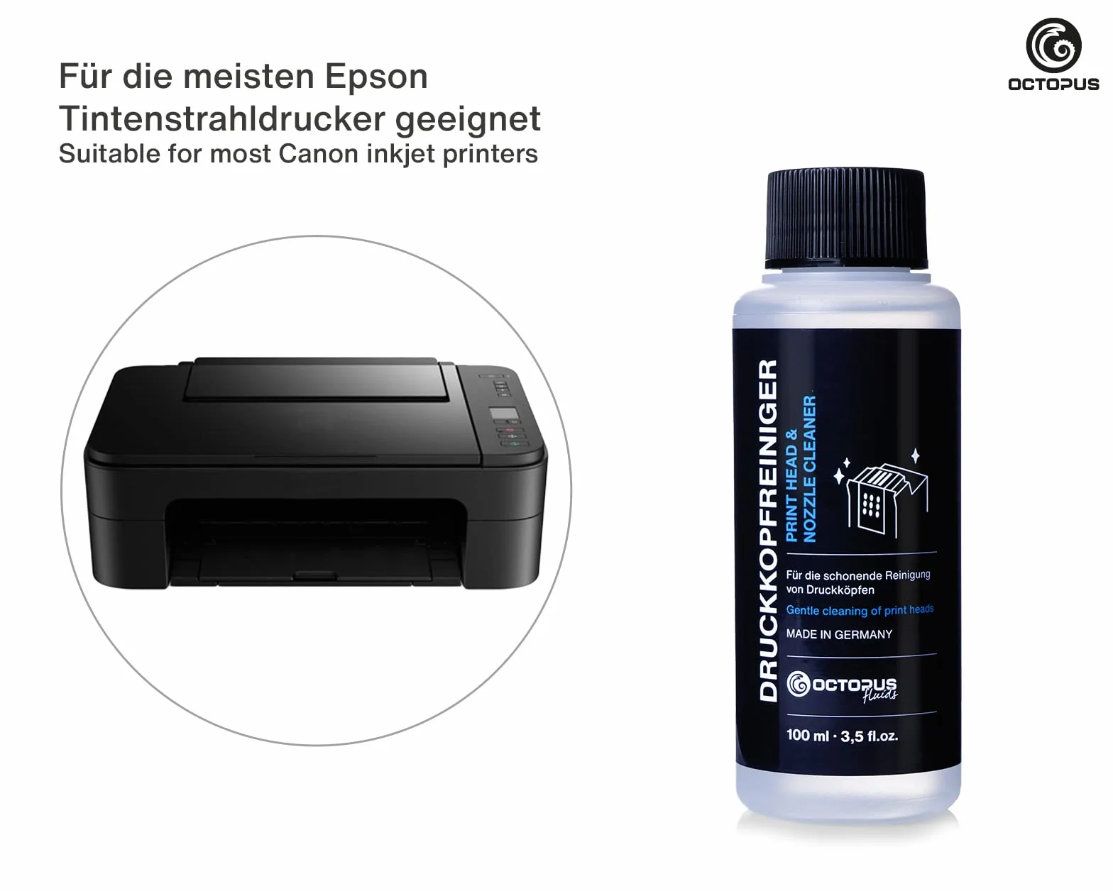 Octopus Nettoyeur de buses compatible têtes d'impression Epson avec adaptateurs tuyaux 100 ml