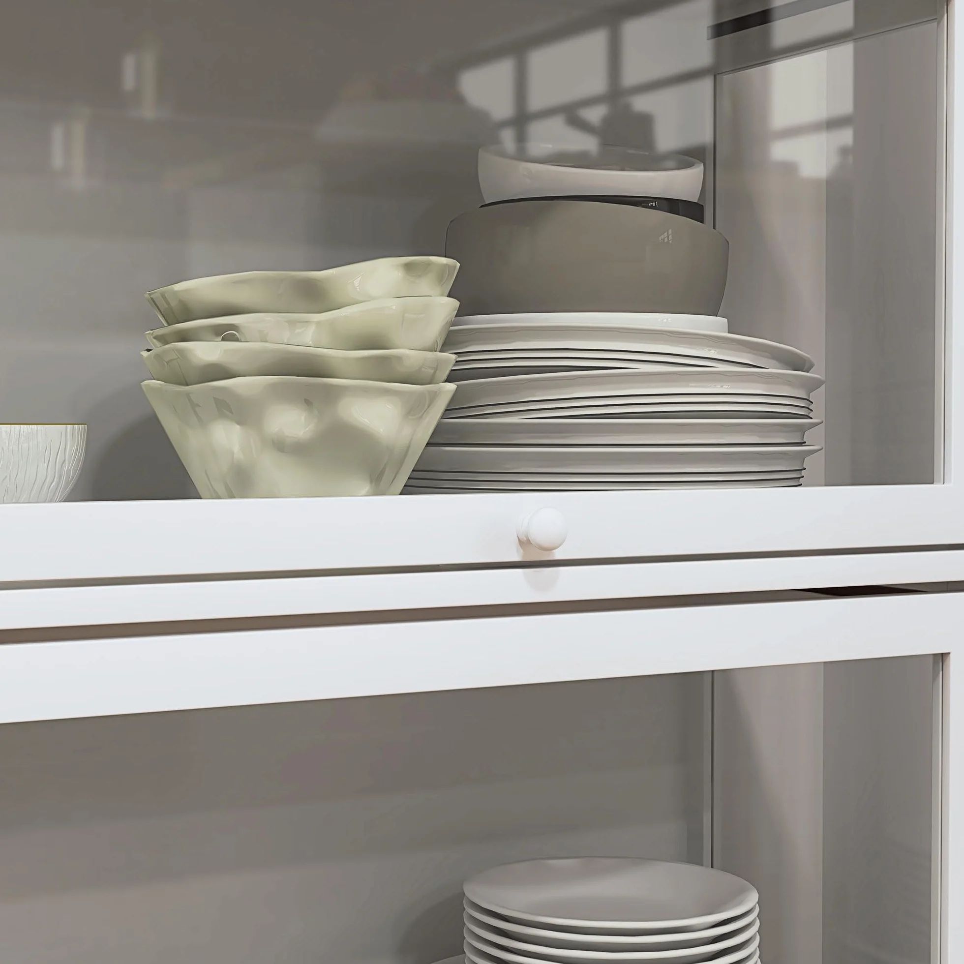 HOMCOM Vitrine pour Collection Buffet Salon Meuble de Rangement à 4 Niveaux avec Portes à abattant, pour Salon Bureau Chambre, 59 x 30 x 139 cm, Blanc