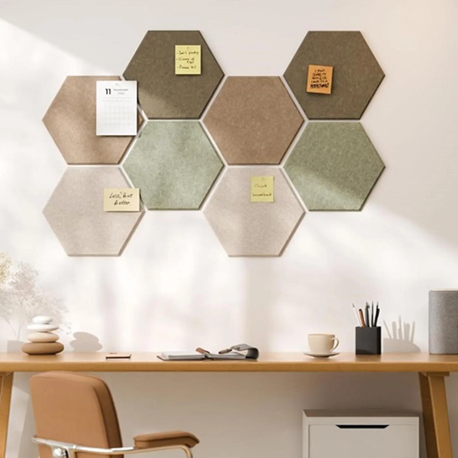 Grand tableau d'affichage hexagonal acoustique pour maison, chambre, salon, bureau