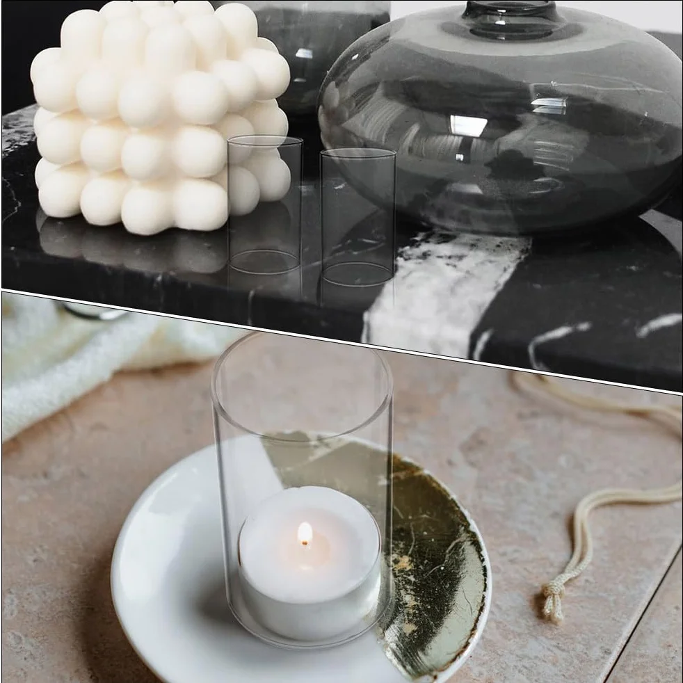BESPORTBLE Lot de 4 cylindres en Verre photophores - Verre de Rechange - Cylindre Transparent - sans Sol - pour la Maison, Le Salon, Les Mariages, Les fêtes, la décoration de Table - 15 x 7 cm