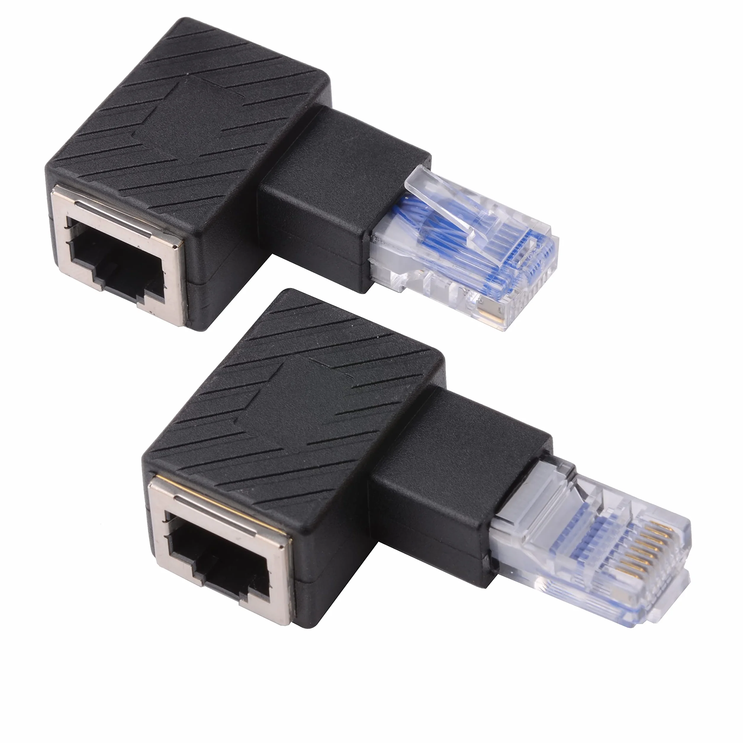 2 adaptery Ethernet 90 stopni, prawy i lewy kątowy, wtyczka RJ45 na gniazdo, adapter, ekranowany, złącze sieciowe, kompatybilne z Cat5 Cat6