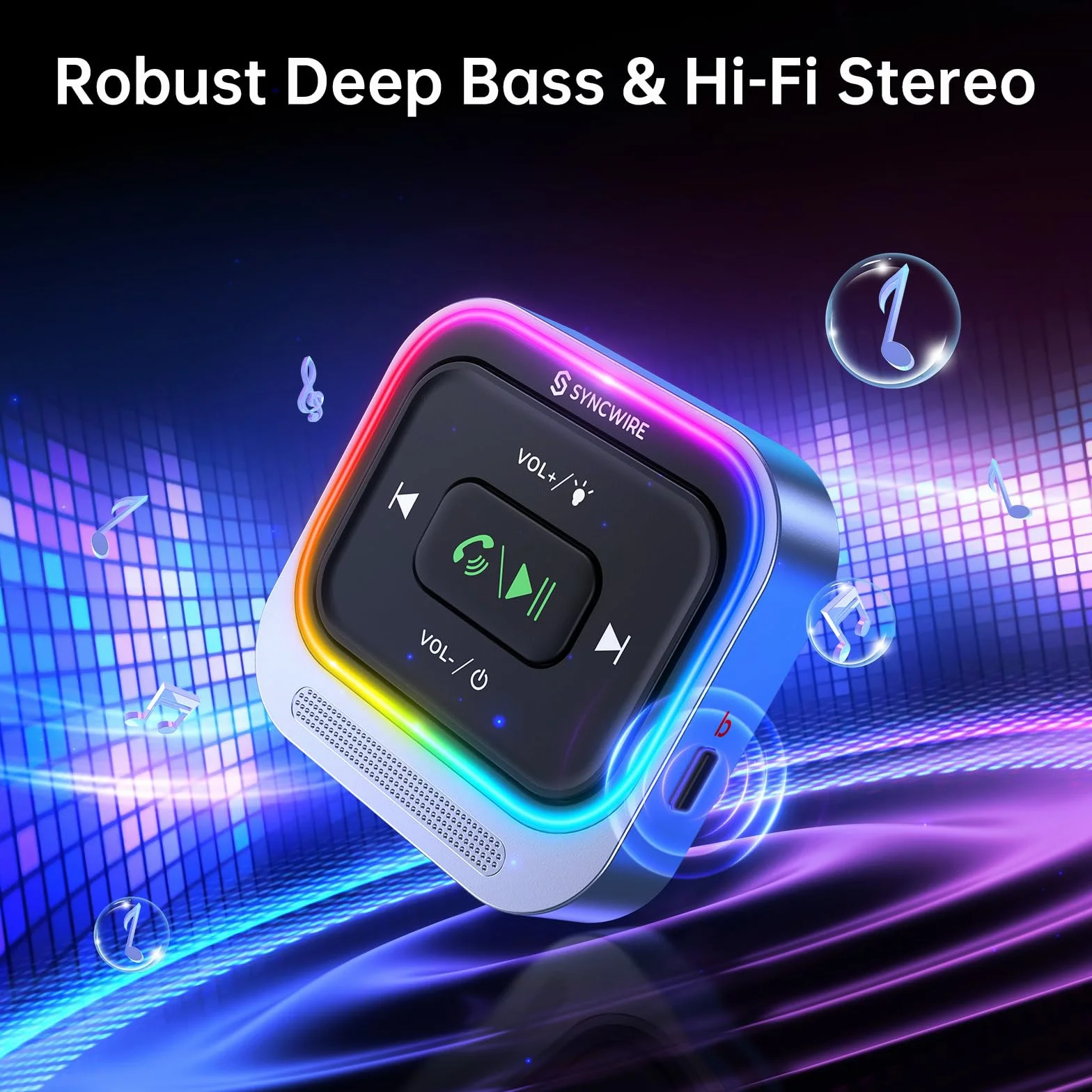 Syncwire Adapter samochodowy Bluetooth 5.4 Duży mikrofon Aux 3.5mm Jack Zestaw odbiornika Bluetooth nawijany kabel Głęboki bas HiFi Kolorowe światło