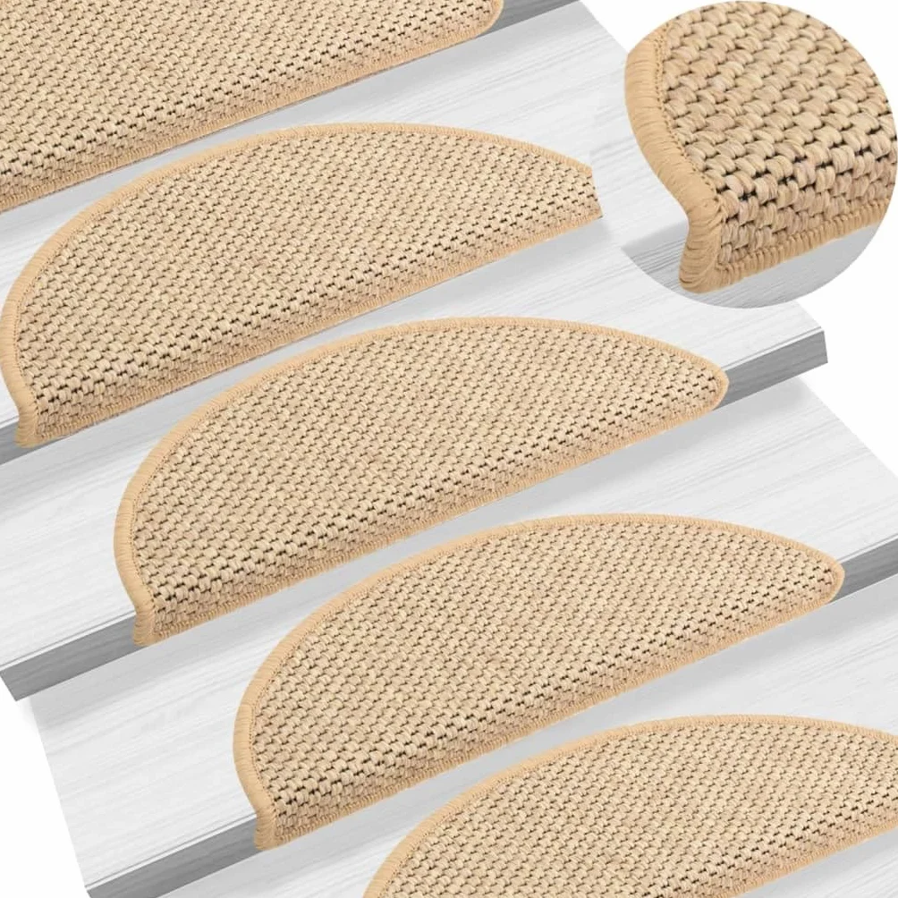 Tapis d'Escalier Autocollants 15 pcs Antidérapantes Insonorisantes 56x17x3 cm Beige Clair