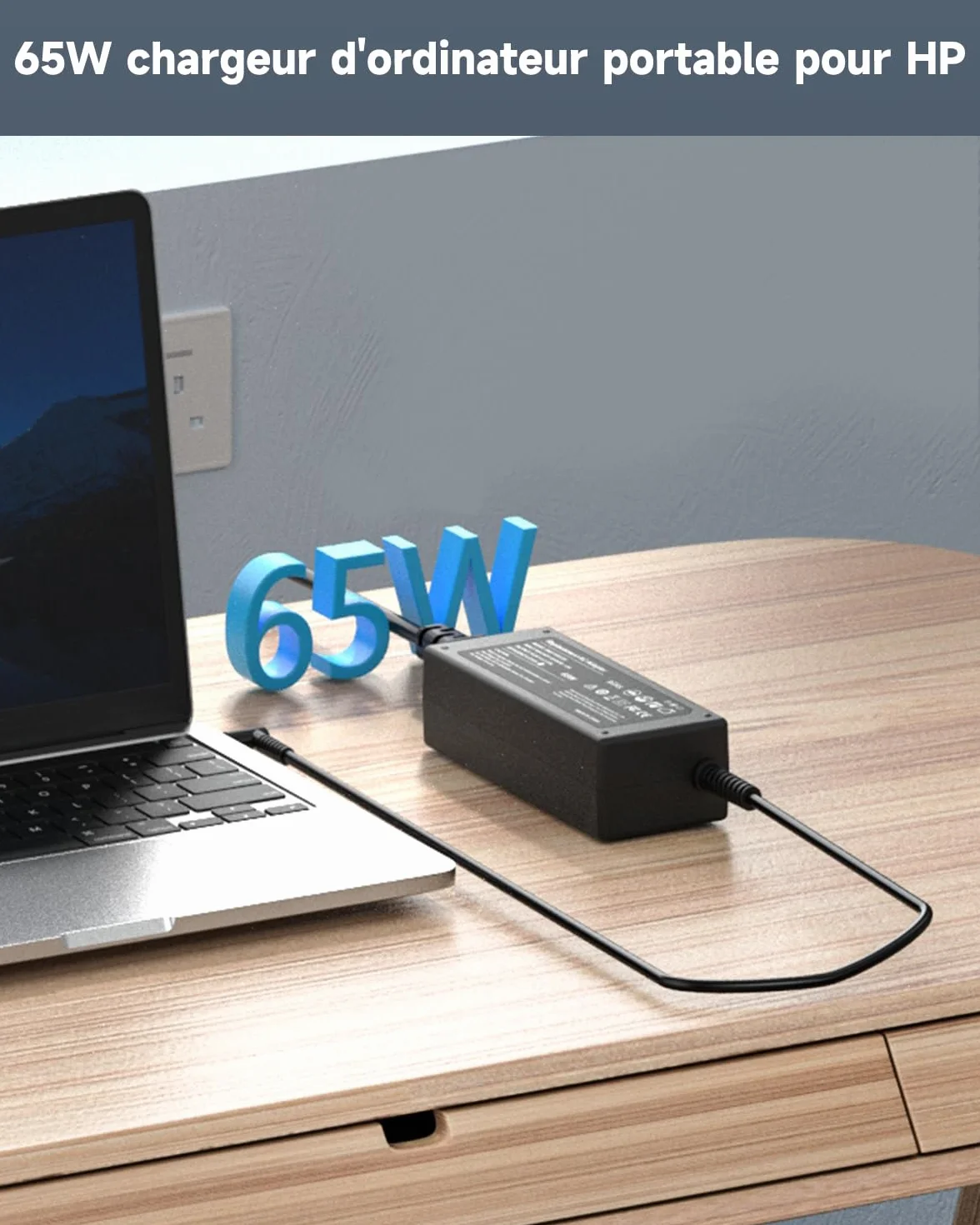 Chargeur HP 65W Ordinateur Portable pour Pavilion x360, Elitebook, Probook, Envy, Stream, HP 250 255 G5 G6 G7