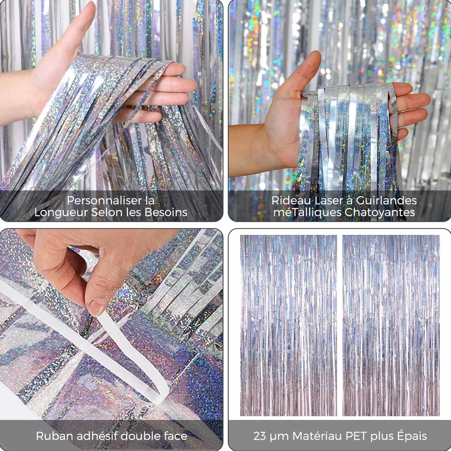 KOOSREEL Rideaux Métallique Tinsel Argent 1×2m Décoration Paillettes Nouvel An Fête Mariage Anniversaire Aluminium