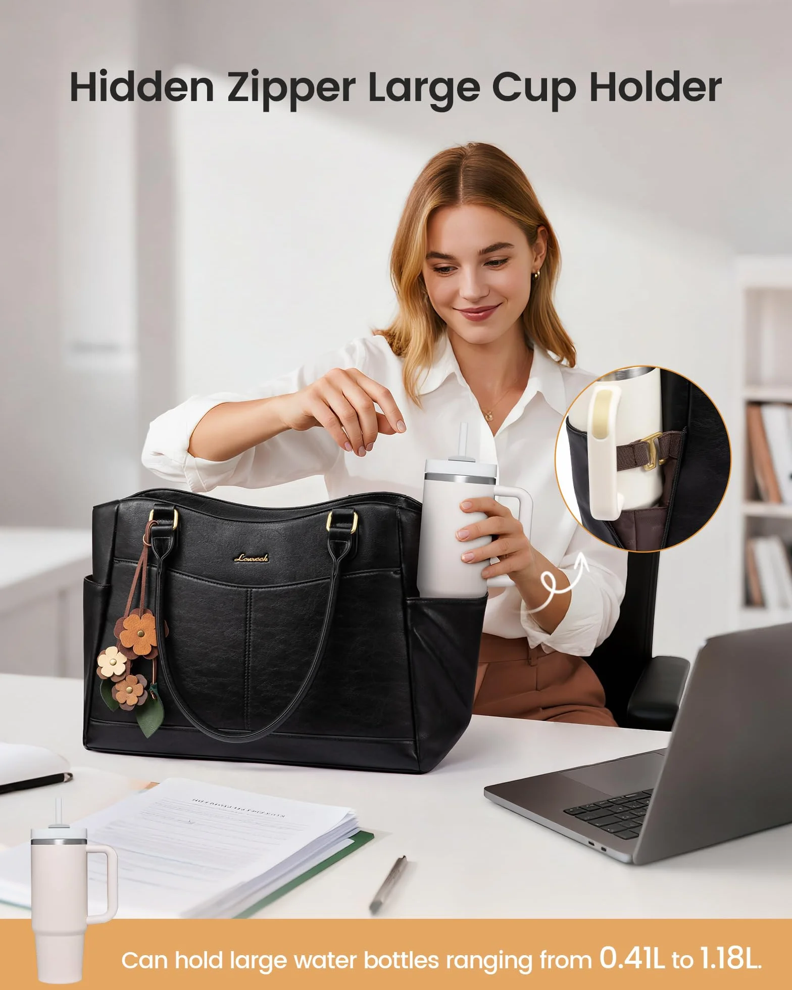LOVEVOOK Damska torba na laptopa 15,6", elegancka torba robocza, torba nauczycielska i biznesowa torba z paskiem na ramię, wszechstronna aktówka do biura, na uczelnię, do szkoły