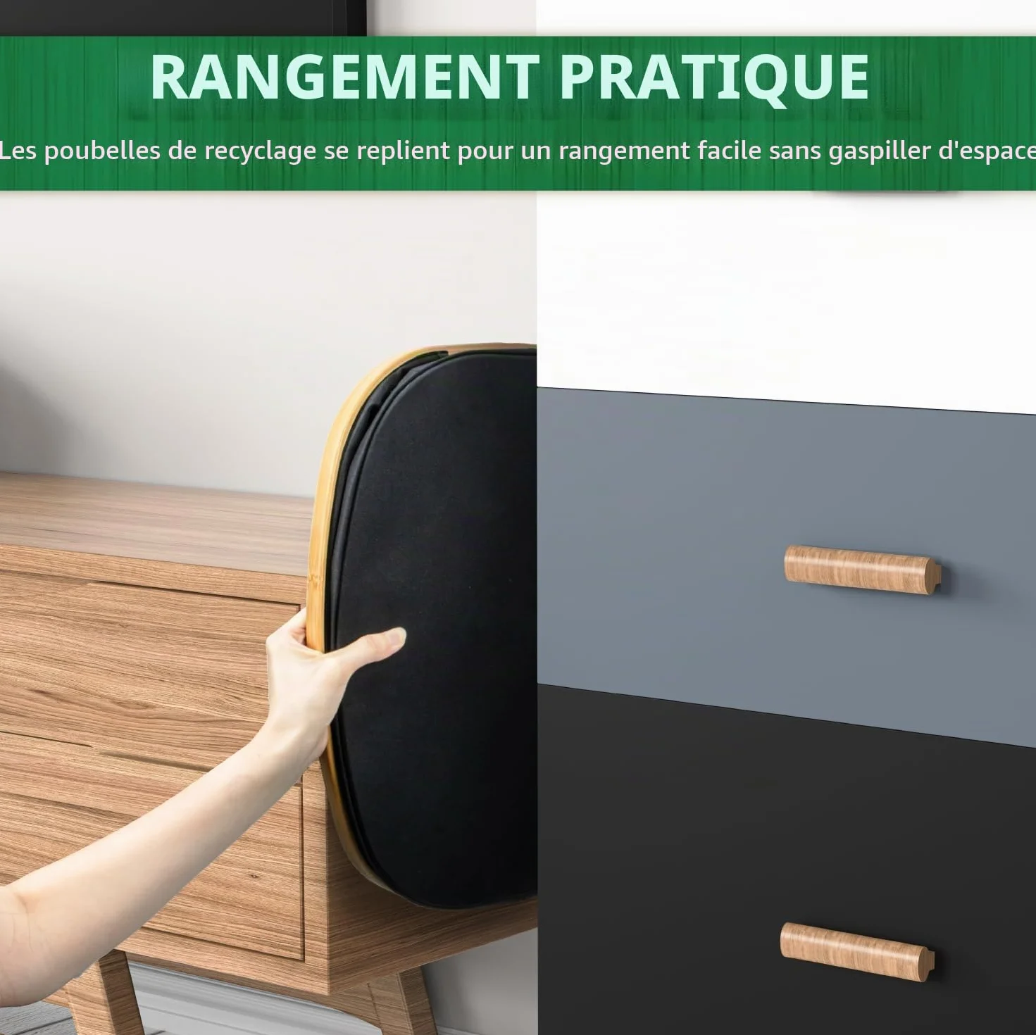 MOWETOO Poubelle de recyclage 110 l cuisine avec couvercle 2 sacs intérieurs amovibles