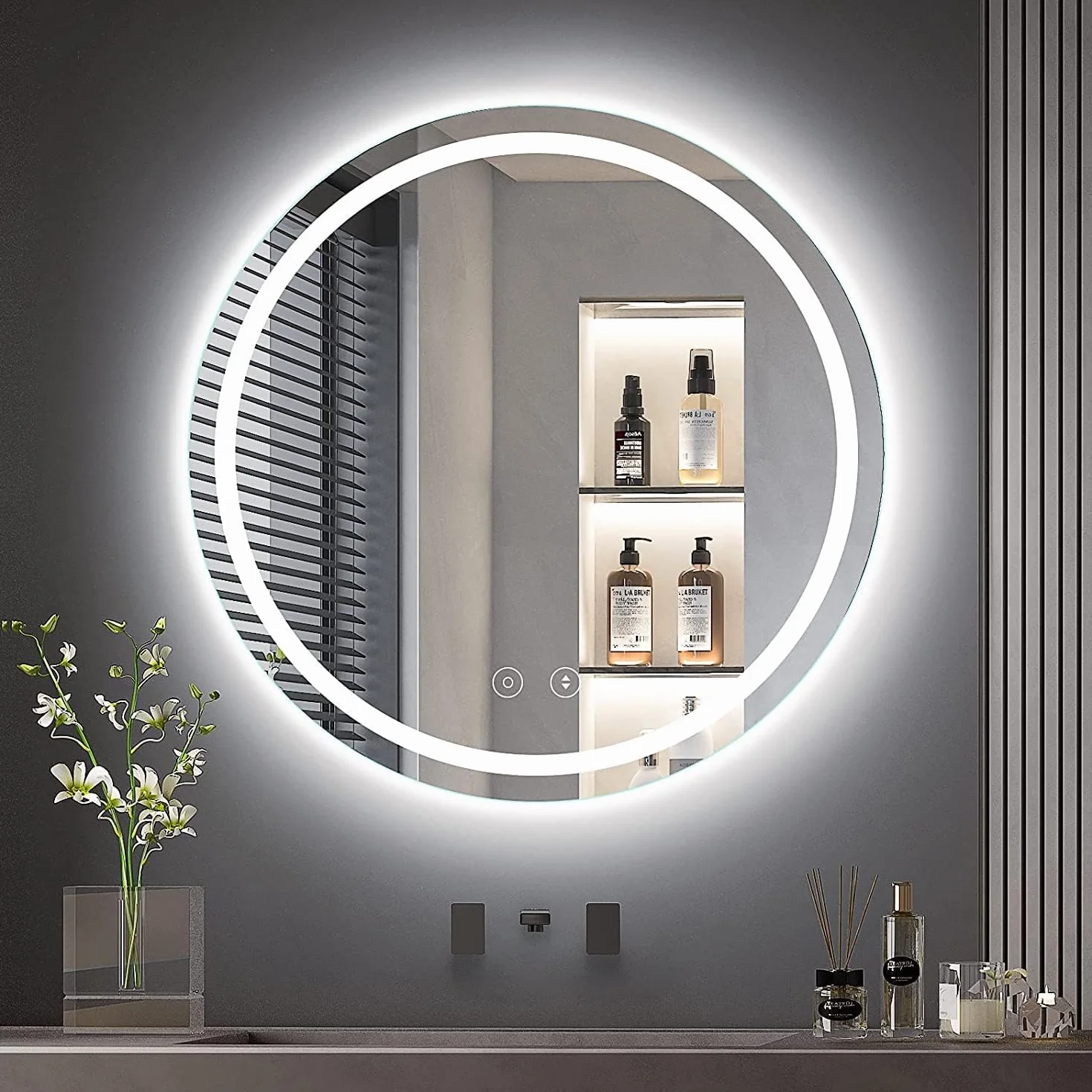 Dripex Miroir Salle de Bain avec Eclairage 50cm, Miroir LED Rond avec Anti-buée, 3 Couleurs Lumière, Dimmable, Fonction Mémoire, HD Verre Trempé, Capteur Tactile, IP44