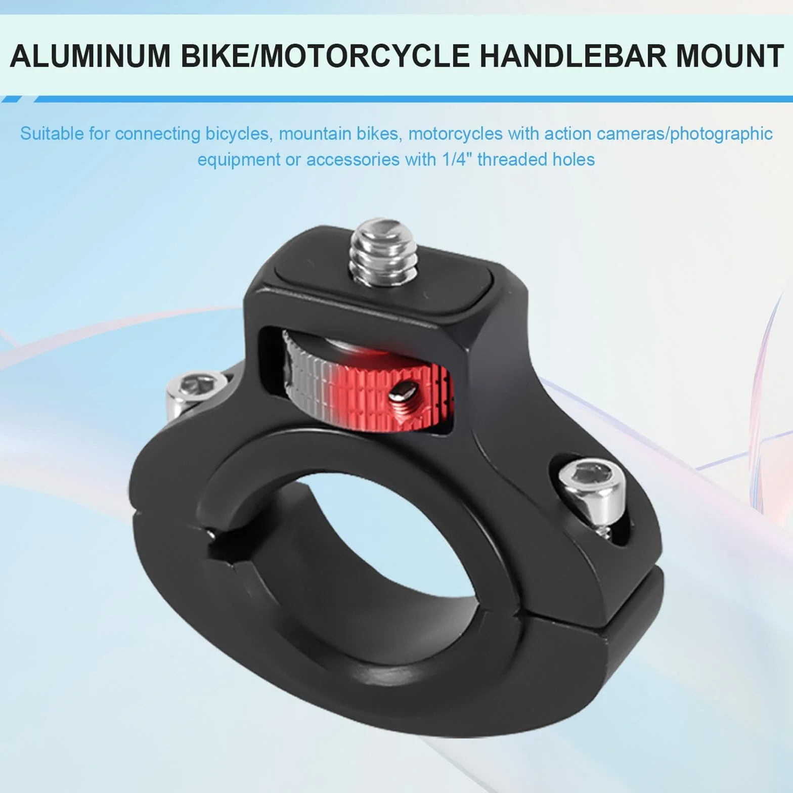 Rower Uchwyt Kamery Motocyklowej, Obrotowy o 360 Stopni Zabezpieczenie Przed Cofaniem Zaciskowy Rowerowy Uchwyt na Kierownice Wspornik do GoPro Insta360 DJI Osmo i Fill Light (22-32mm)