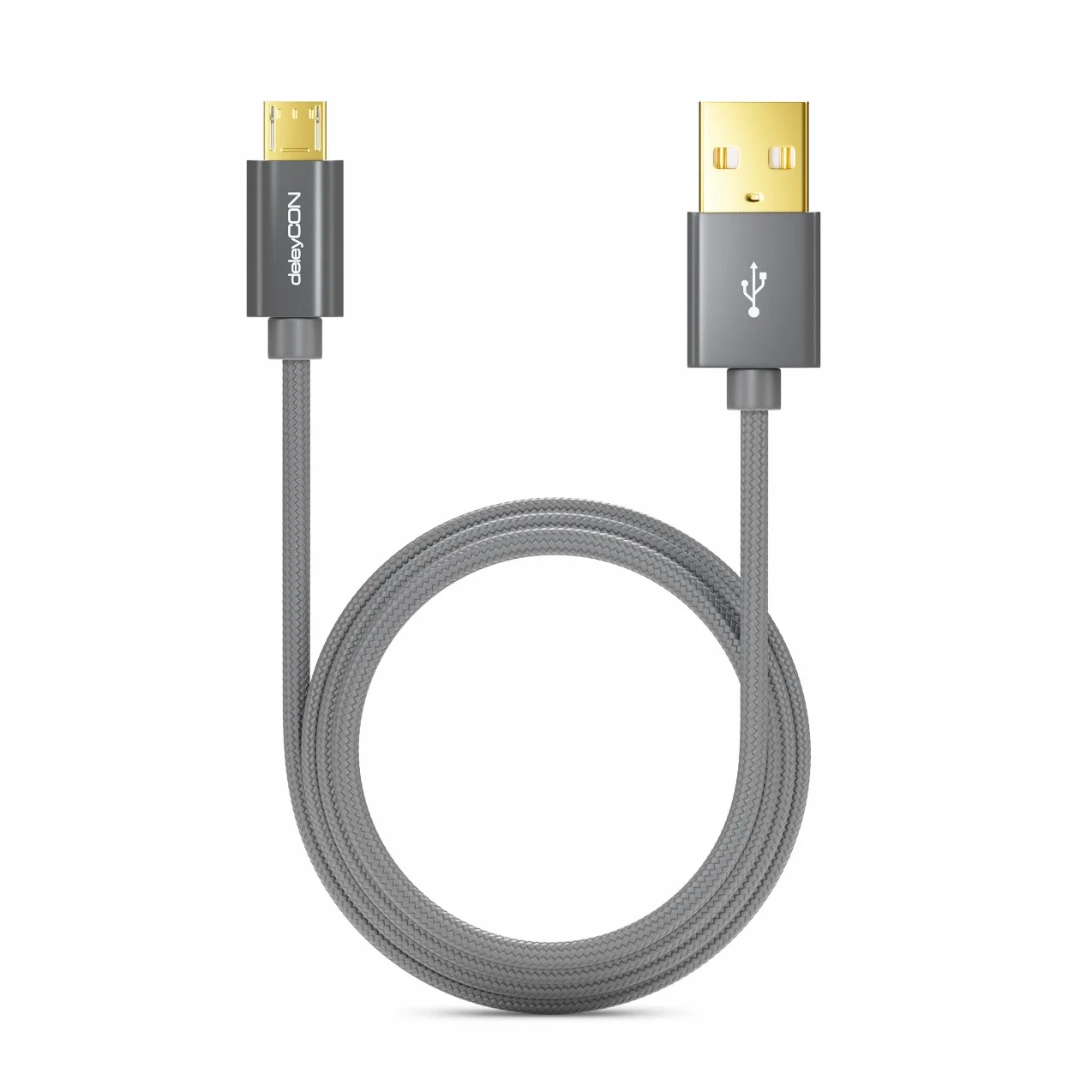 deleyCON Micro USB Kabel 3,0m z Nylonem + Metalowymi Wtykami - Kabel Ładowania Przewód Danych Szybkie Ładowanie do Smartfona, Tabletu, PC, Laptopa, Notebooka - Szary