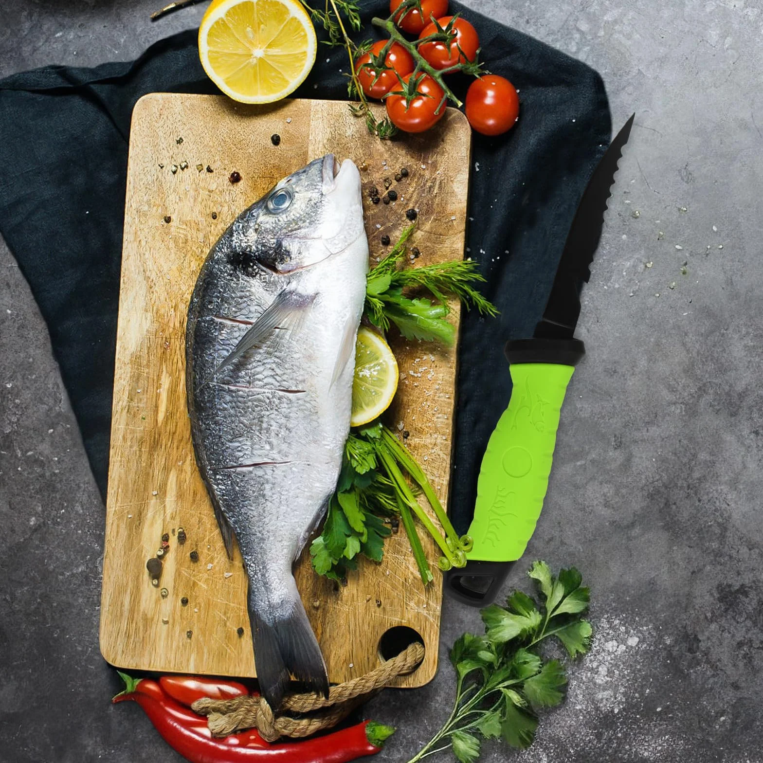 Couteau Pêche, Filets et Outils de Cuisine en Acier Inoxydable avec Poignée Antidérapante (8 Pouces 33,5×1,9 cm)