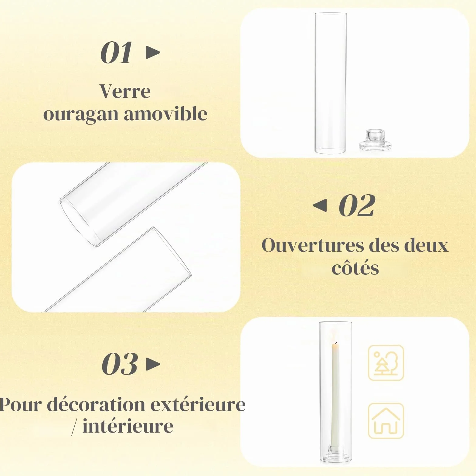 Hewory Bougeoirs en verre à ouragan : Ensemble de 6 supports à bougies transparents pour pièces maîtresses de table de mariage, grands bougeoirs pour décoration de Noël, fête en plein air