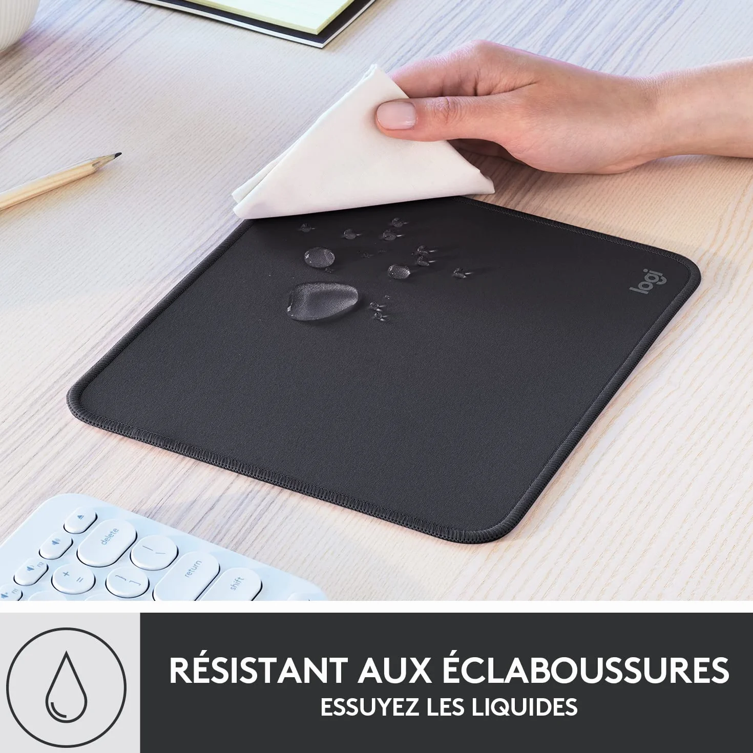 Logitech Studio Series Mouse Pad Gris Tapis de Souris Antidérapant Résistant aux Éclaboussures
