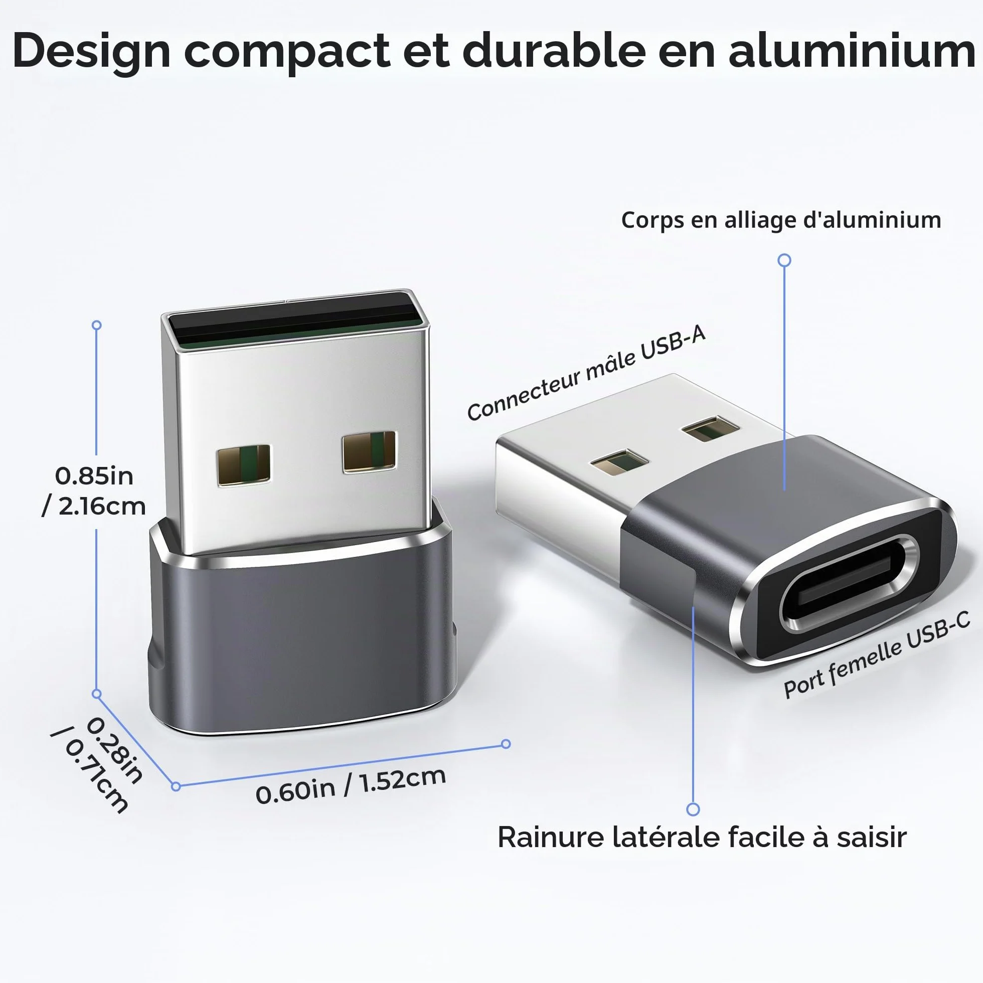 BASESAILOR Adaptateur USB vers USB C 2 Pack, Type C Femelle vers USB A Mâle Convertisseur Chargeur pour iPhone 16 15 14 Pro Max, iPad Air 4 5 Mini 6 7, Samsung Galaxy S23 S24 A54 A55